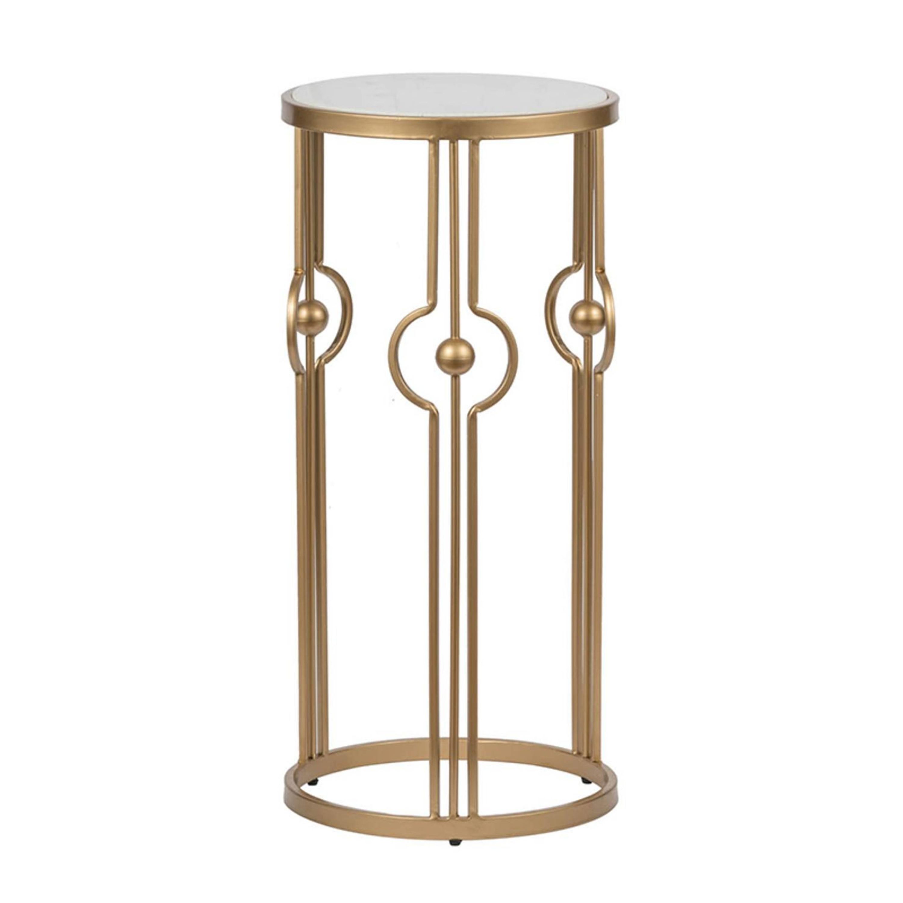 A&B Home AV44588-DS 11.8-in W x 25.4-in H Brass, Marble White Granite/Marble Round Modern End Table Fully Assembled