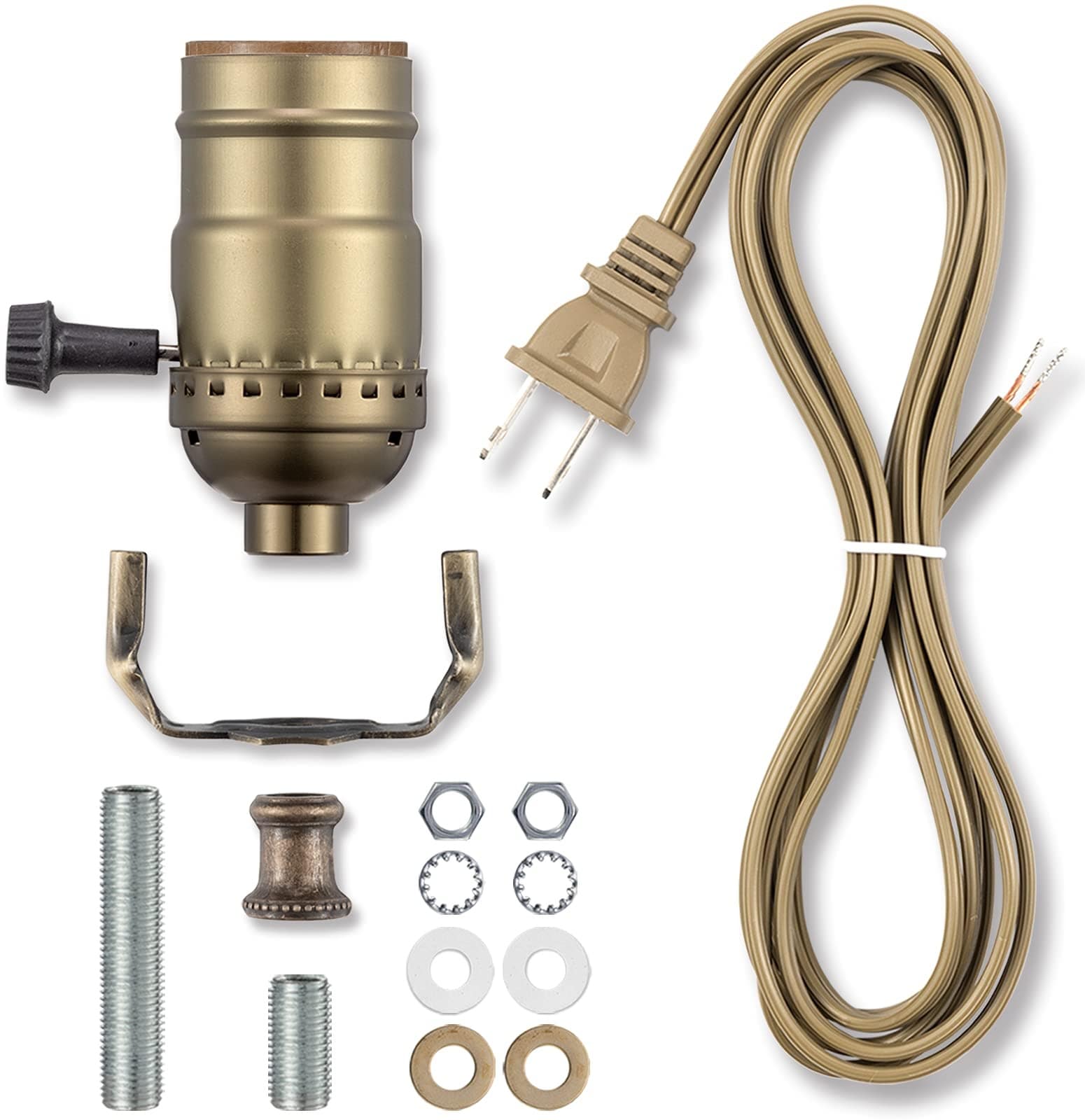 Misopily  Lamp Making Kit Antique Brass 3 Way Socket 12 Foot Cord Essential Hardware for Table or Floor Lamp Repair or Rewire DIY Lighting Kit