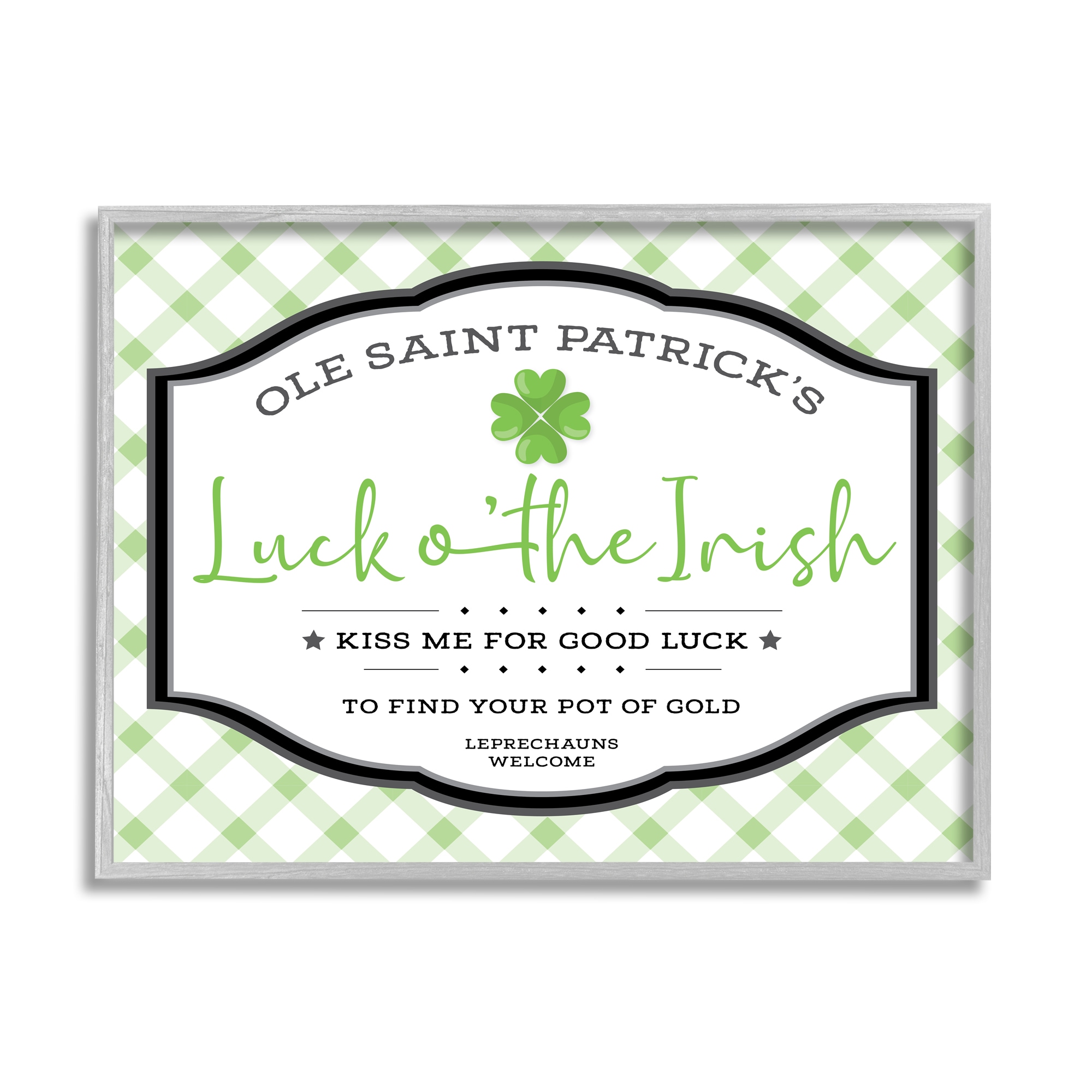 Stupell Industries Saint Patrick's Luck o'the Irish Sign Green Plaid, 24 x 30, Designed by Ae Design