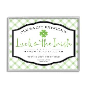 Stupell Industries Saint Patrick's Luck O'the Irish Sign Green Plaid Ae  Design Framed 30-in H x 24-in W Whimsical Print in the Wall Art department  at