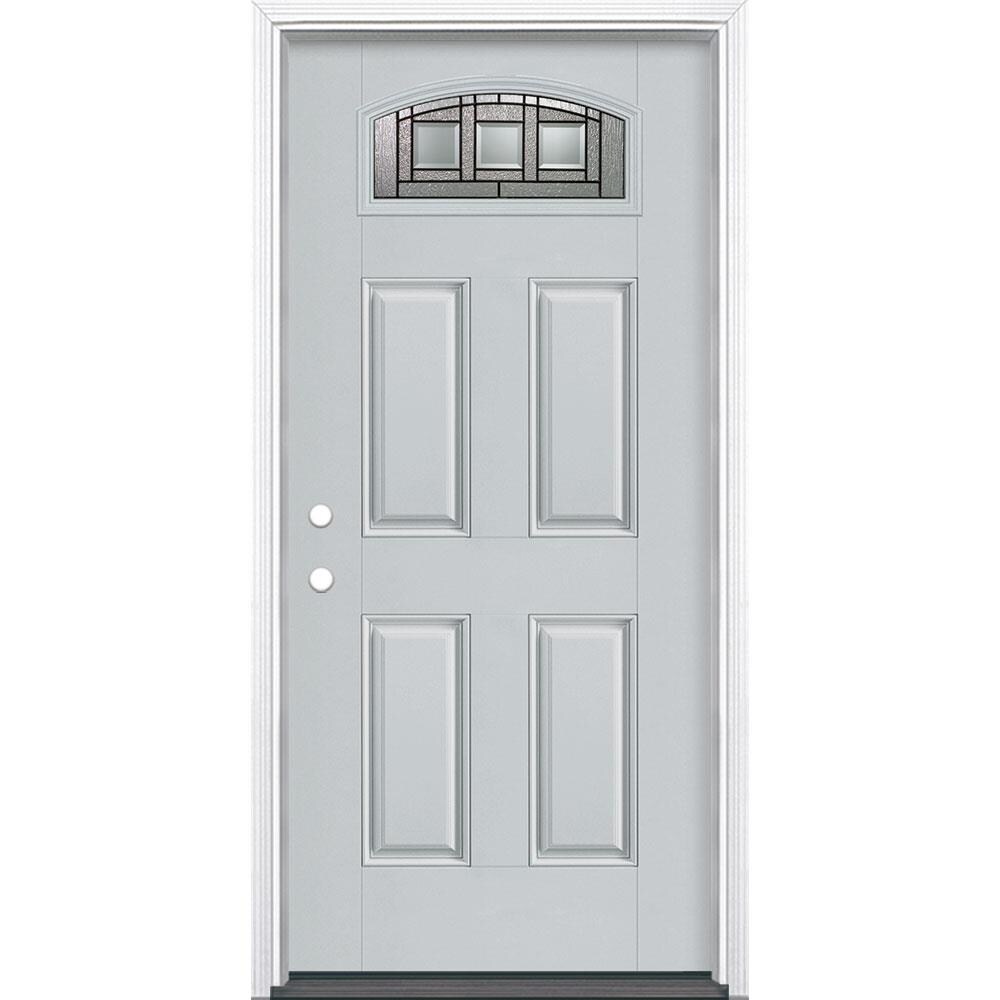 Masonite 897784 Craftsman 36-in x 80-in Fiberglass 1/4 Lite Right-Hand Inswing Infinity Gray Painted Single Front Door with Brickmould Insulating Core