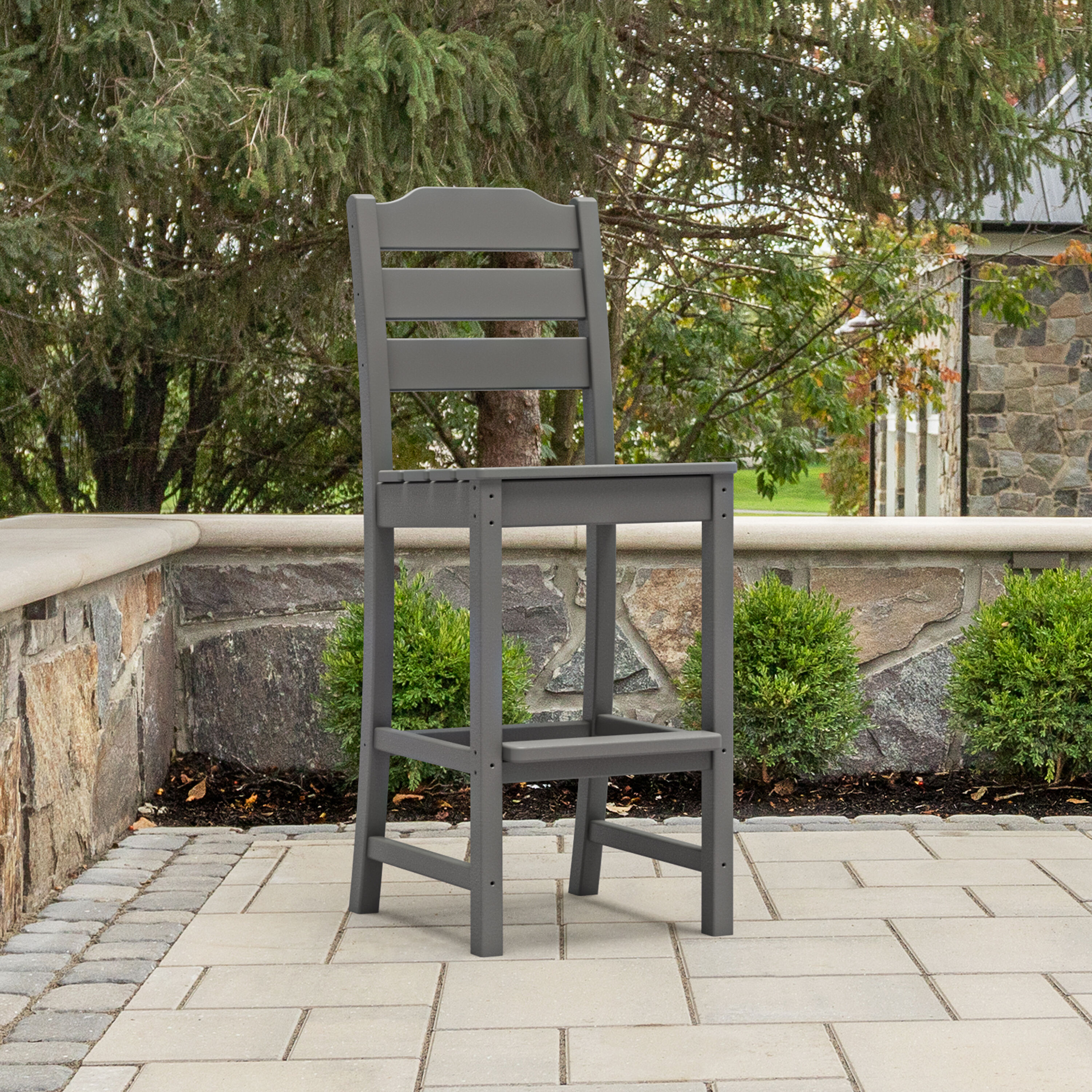 POLYWOOD ARTLD102GY Oakport Slate Grey HDPE Frame Stationary Balcony Chair with Slat Seat