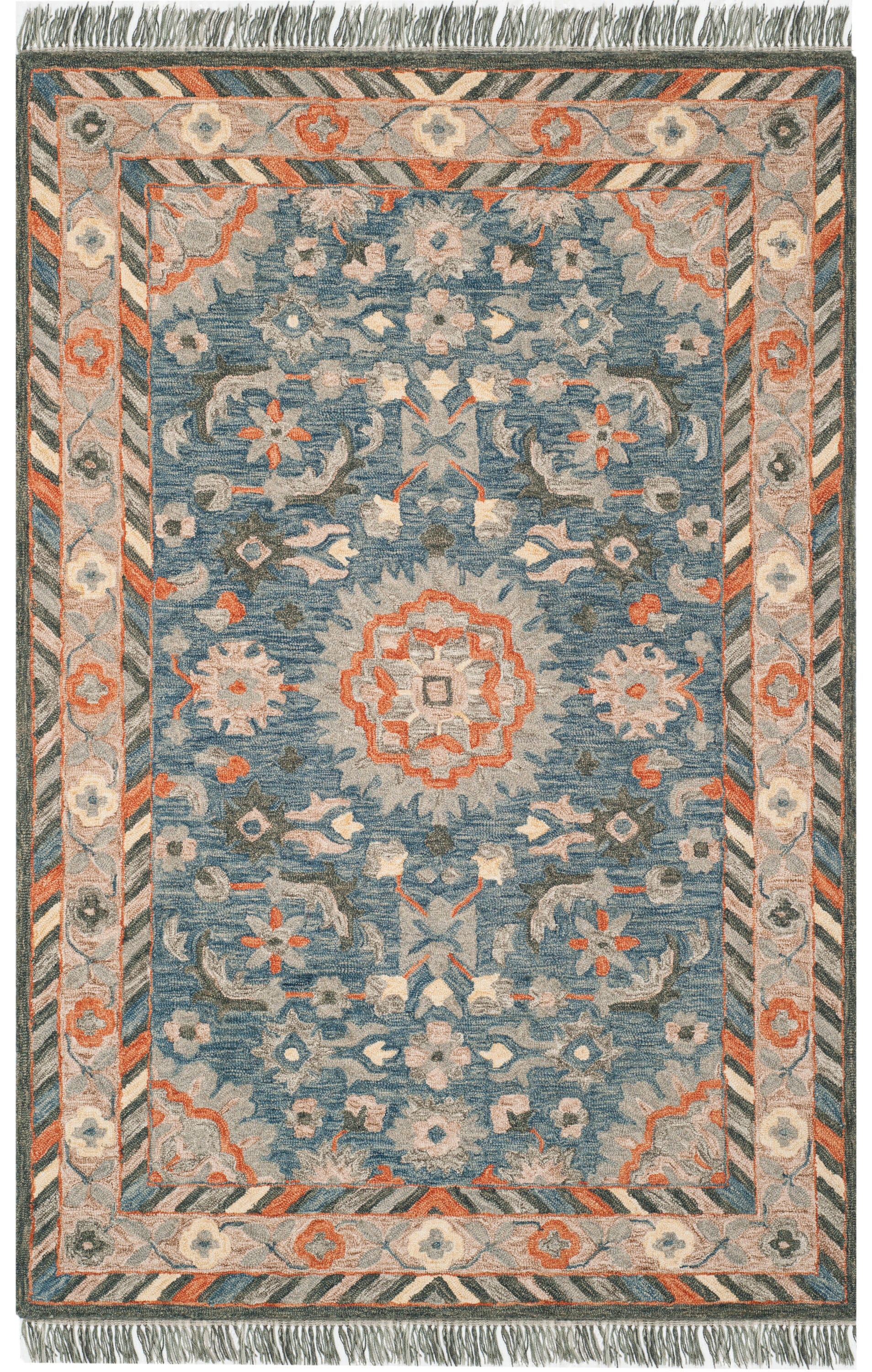 Handmade Blue and Rust Wool Tufted Reversible 4' x 6' Area Rug