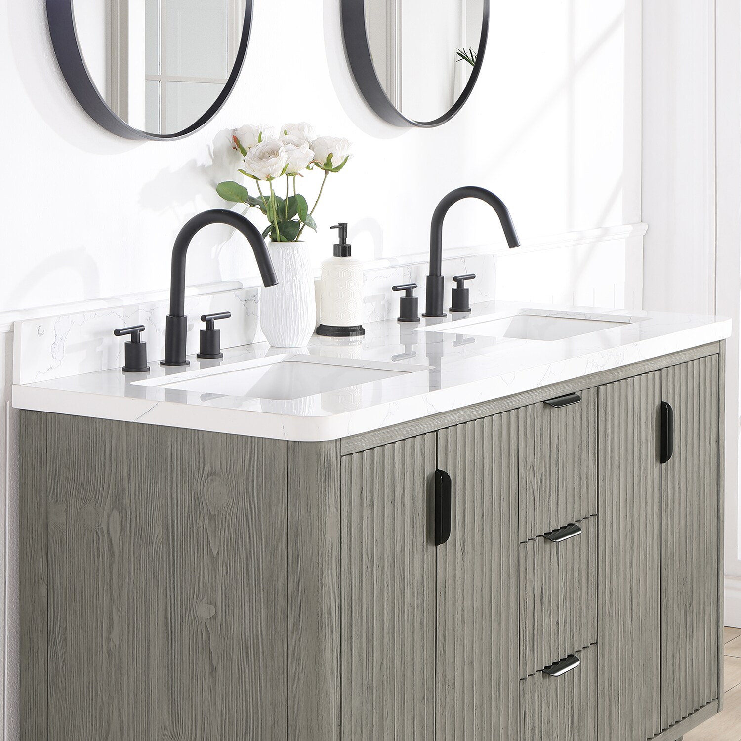 Vinnova Cádiz 60-in Fir Wood Grey Finish Undermount Double Sink ...