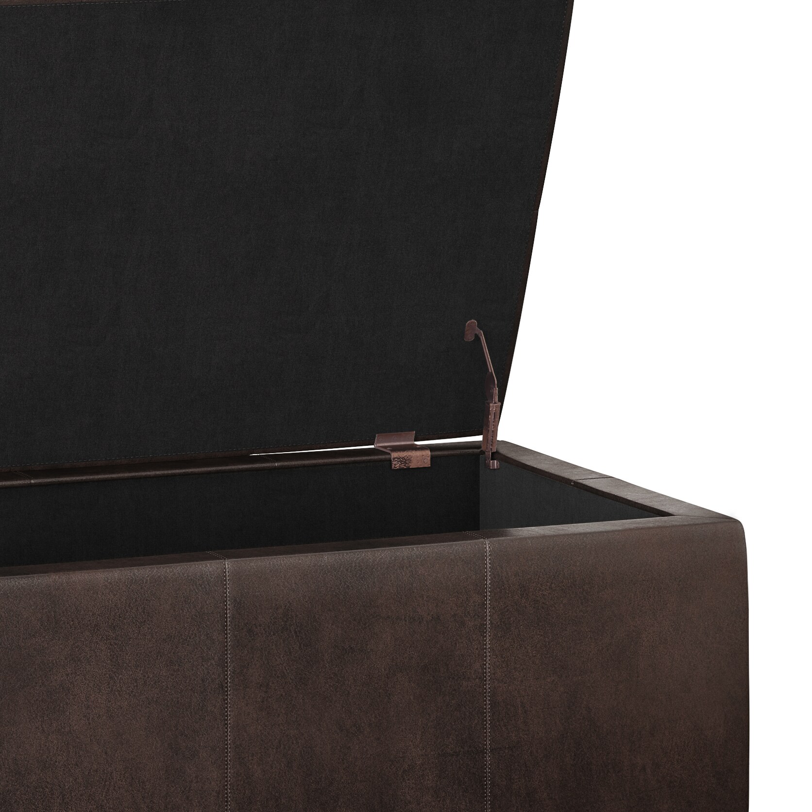 Distressed Brown Faux Leather Tufted Storage Footstool