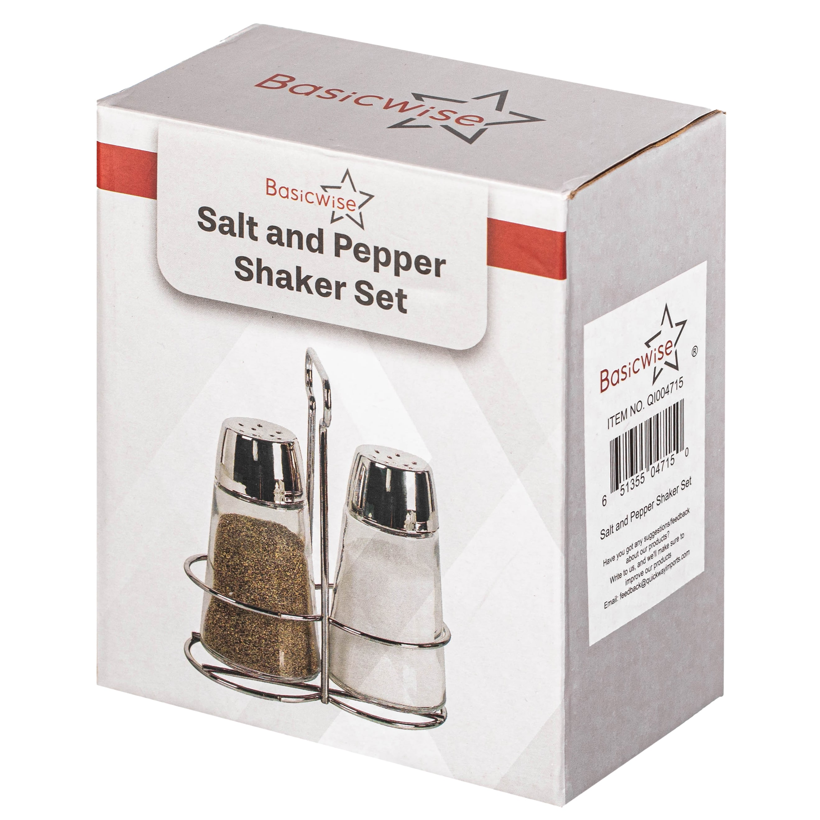 Elegant Glass Salt and Pepper Shaker Set with Stainless Steel Holder