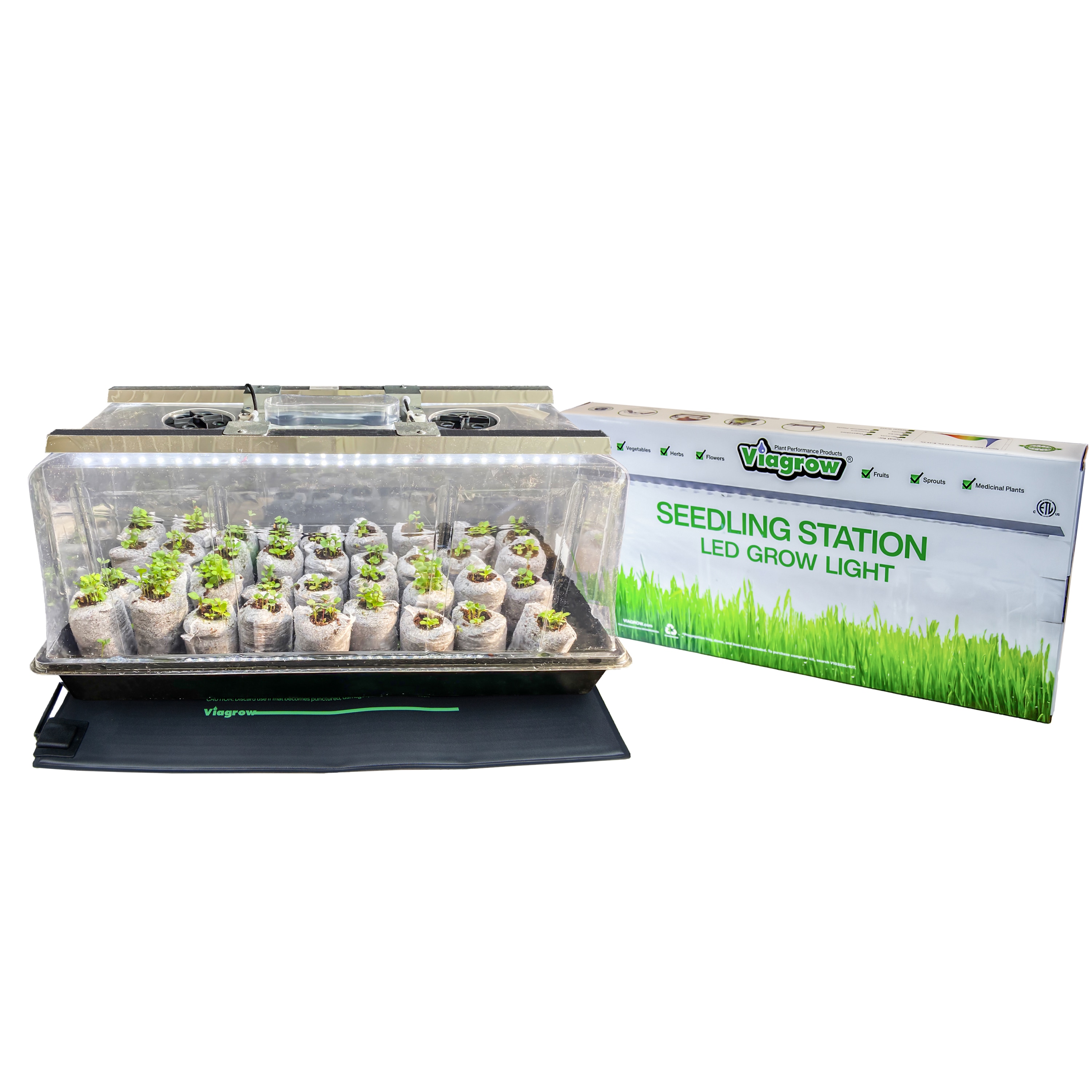 Viagrow V1020SL-KIT-WHM Seedling Kit, Light, Heat Mat 50 Coir Seedling Starters 1 Count Planting/Growing accessory