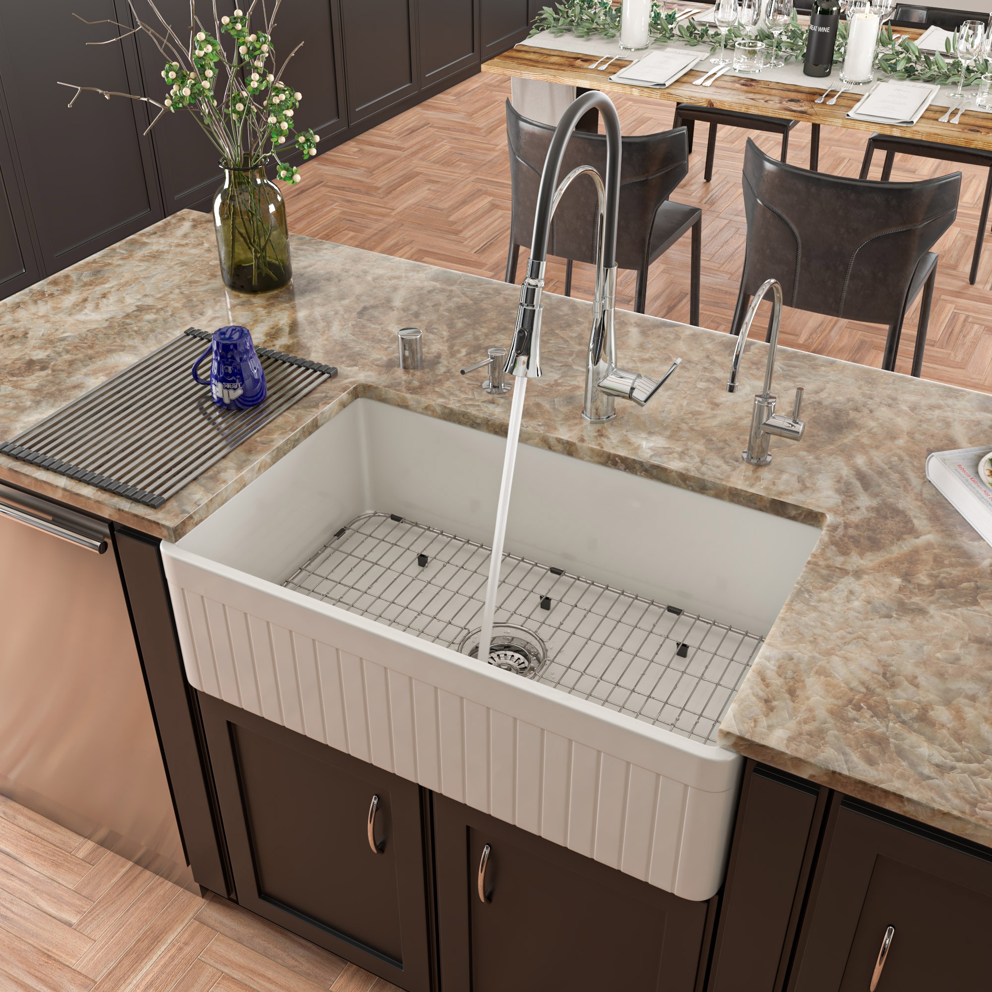 Polished Chrome Pull Down Kitchen Faucet with Black Rubber Stem