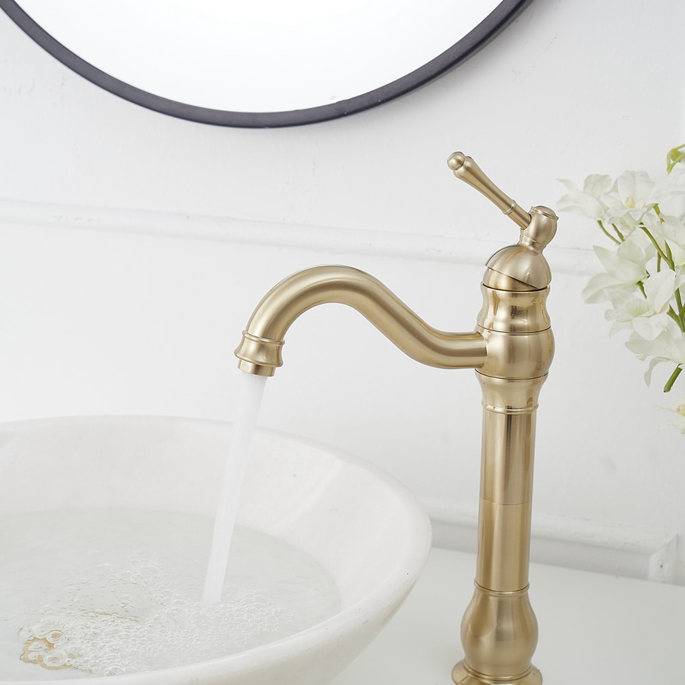 BWE Brushed Gold Single Hole 1-Handle Bathroom Sink Faucet with Drain ...