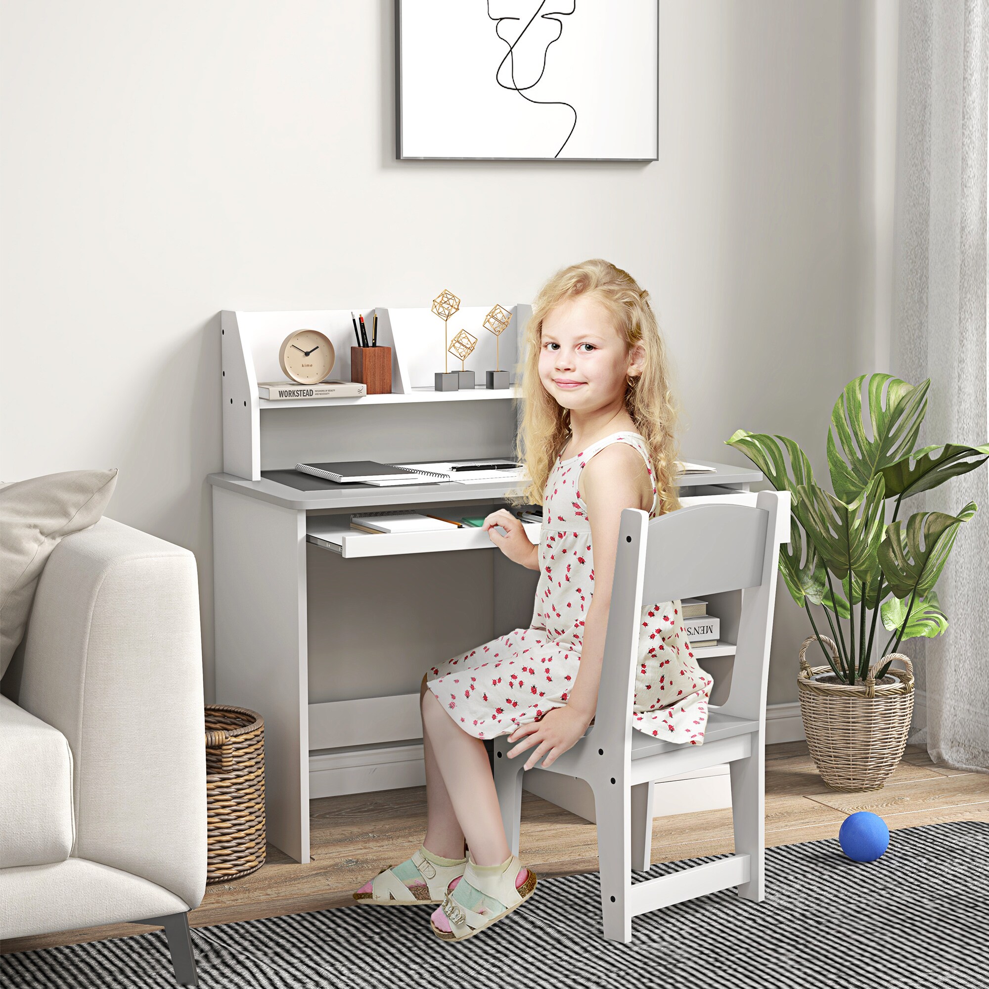 Qaba Kids Desk and Chair Set with Storage Study Desk with Chair for ...