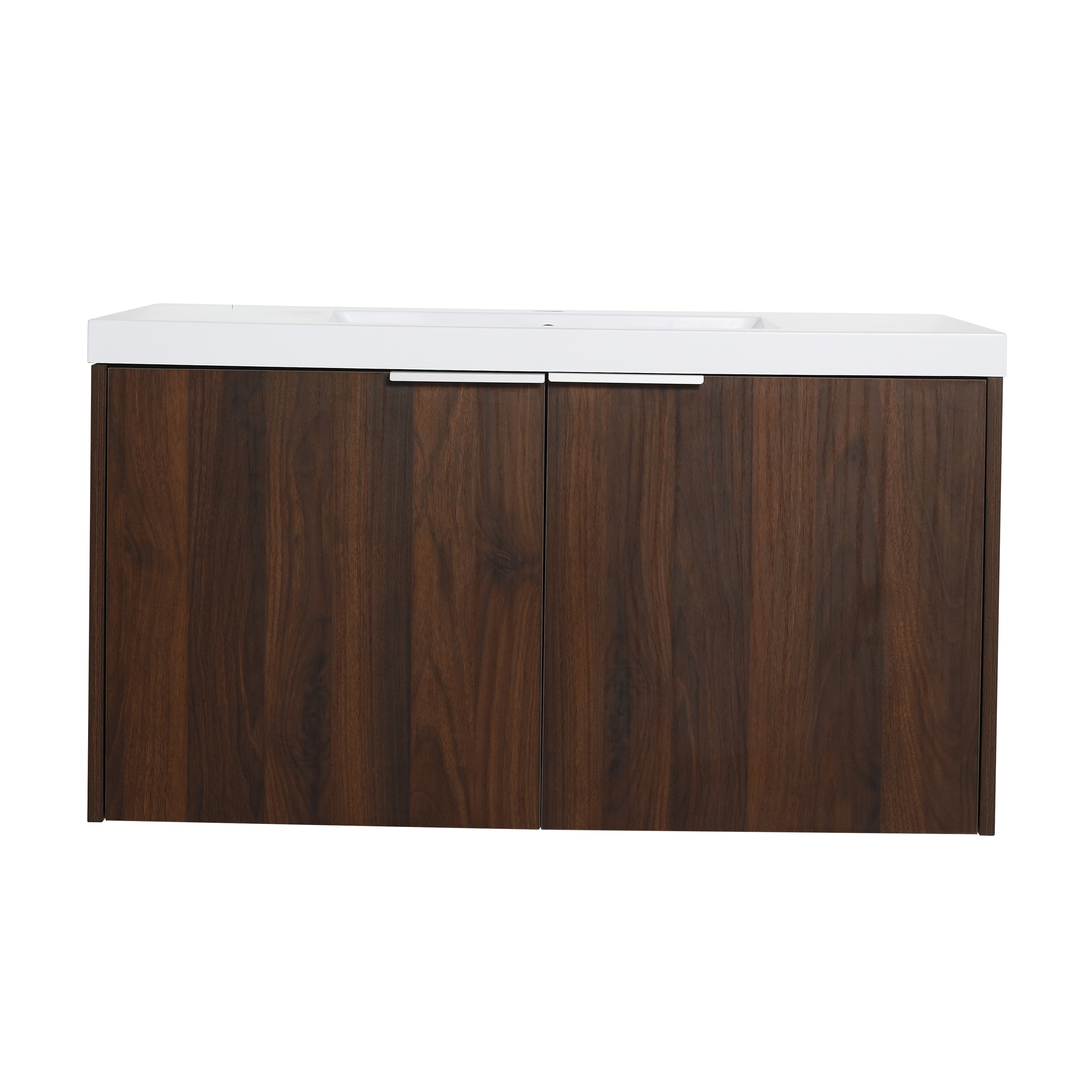 WELLFOR GLEM-52552 36-in Walnut Single Sink Floating Bathroom Vanity with White Solid Surface Top