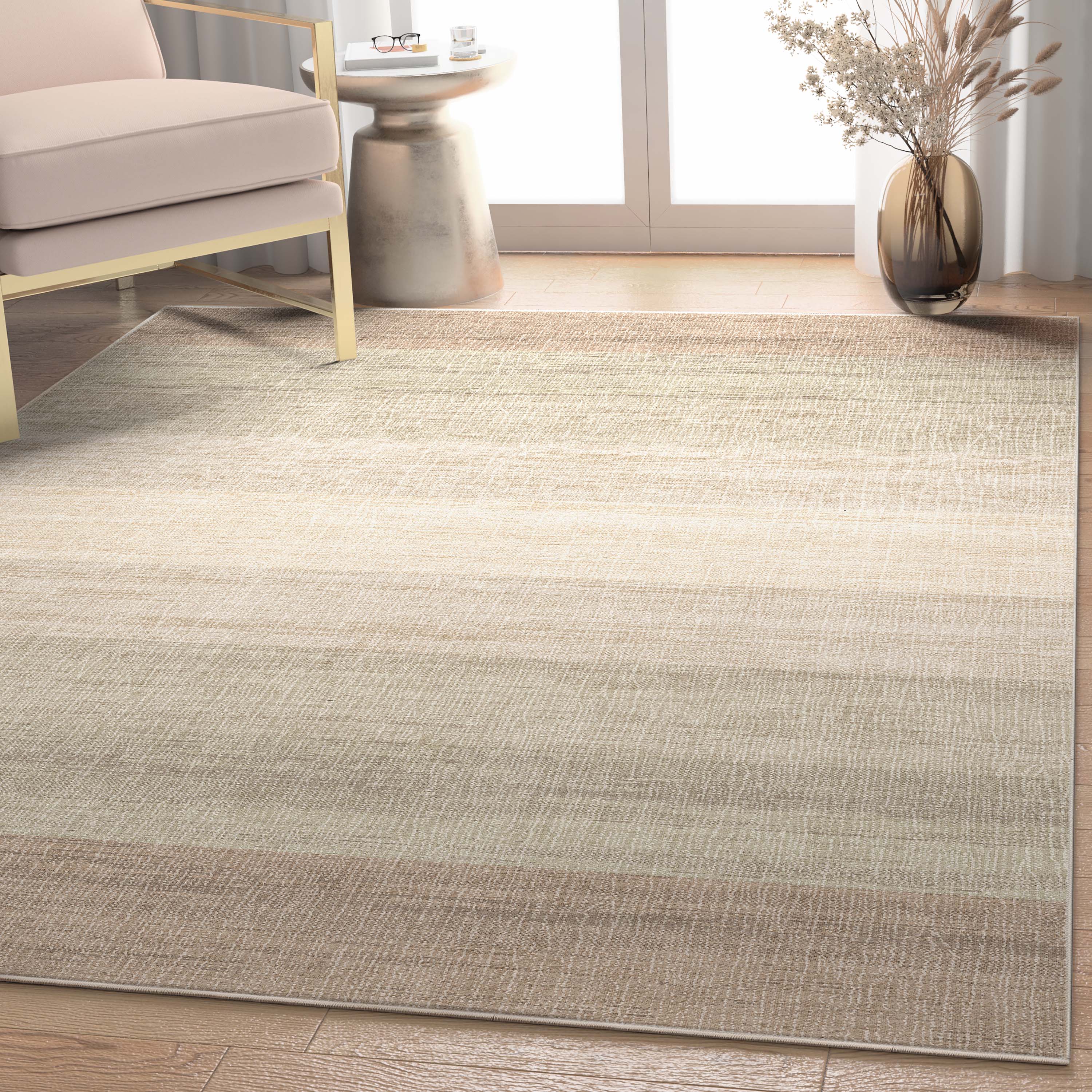 Well Woven W-AB-33B-5 Abstract 5 x 7 (ft) Flatweave Polyester Beige Brown Rectangular Indoor Stripe Mid-Century Modern Area rug