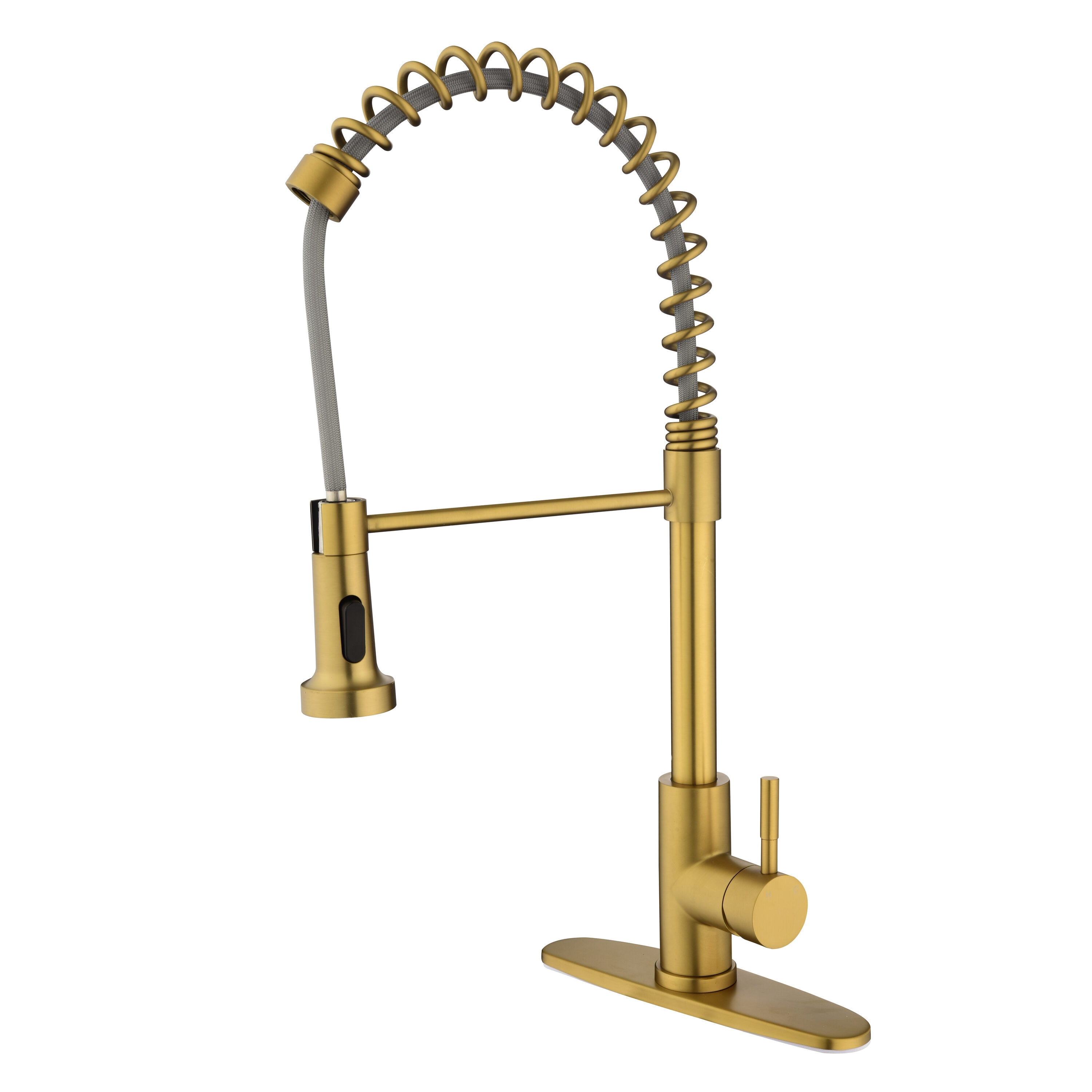 LOVMOR  Gold Stainless Steel 1 Hole Single Hole 1-handle Pull-Out Kitchen Faucet with Sprayer 360 Degree Swivel