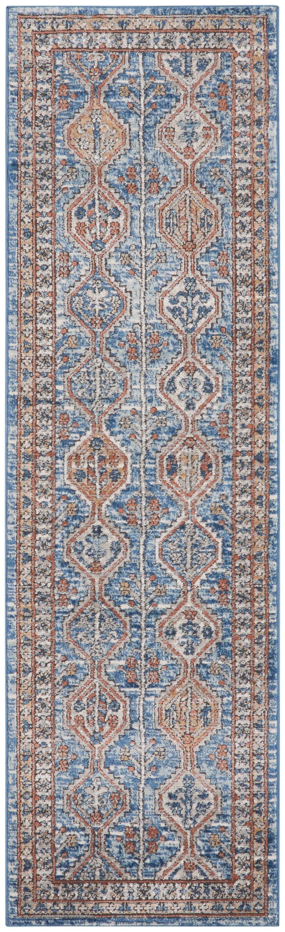 Nourison Concerto 2 x 8 Blue Indoor Border Runner Rug in the Rugs ...