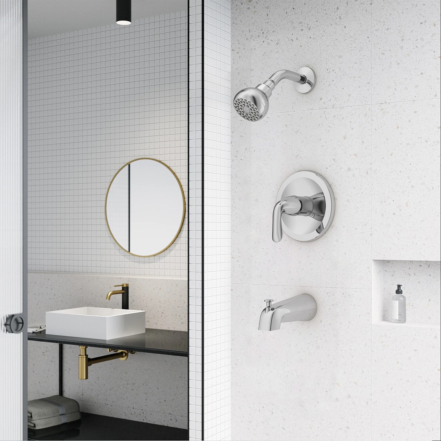Project Source T00162C Aldean Chrome 1-handle Wall-mount Low-arc Bathtub Faucet with Hand Shower ( Valve Included )