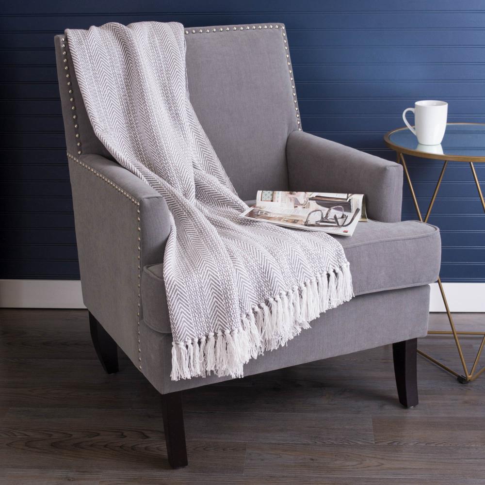 Cozy Cotton Sherpa Throw Blanket 50x60, Machine Washable, Gray