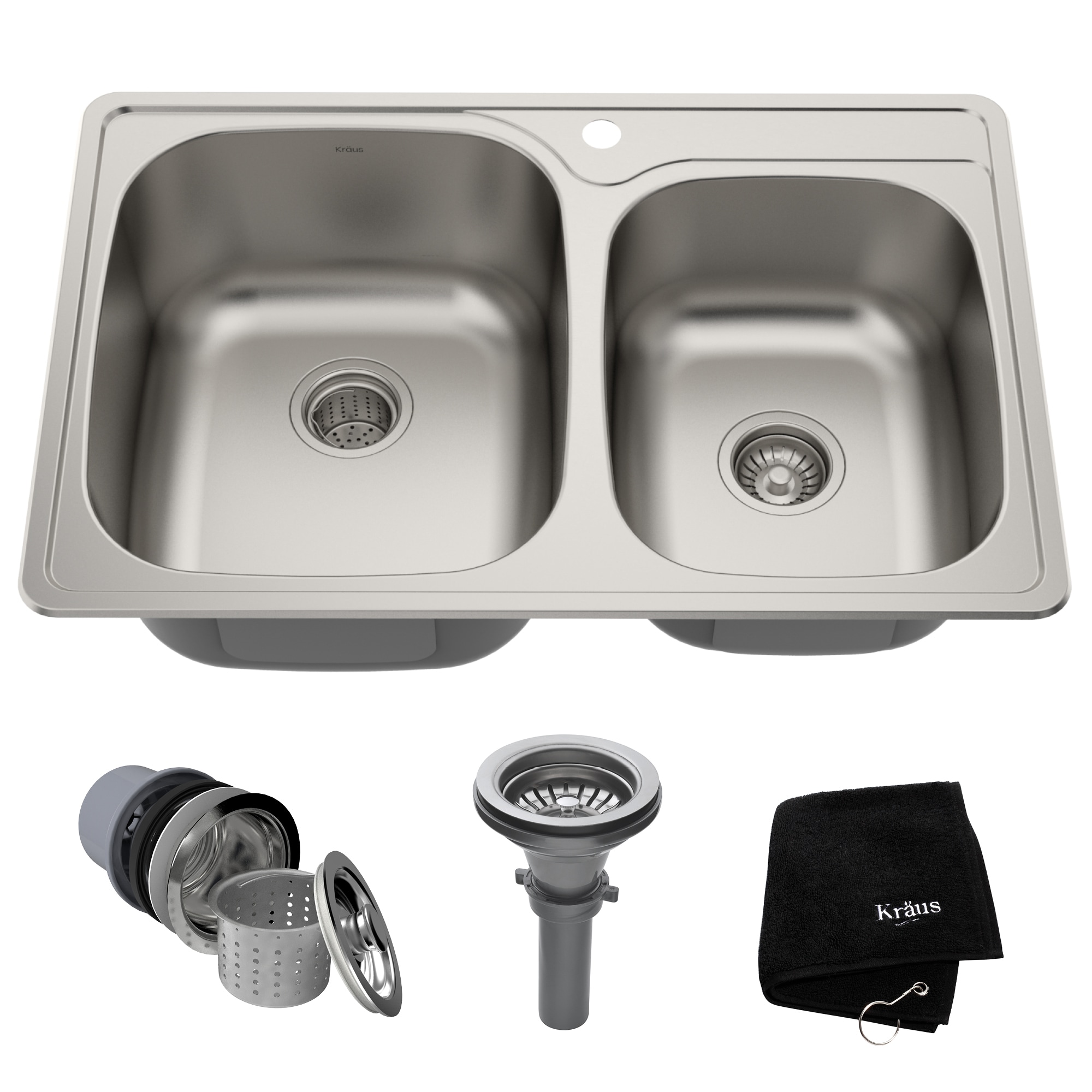 33 L x 22 W Drop-In Kitchen Sink with Adjustable Tray and Drain Strainer  Kit