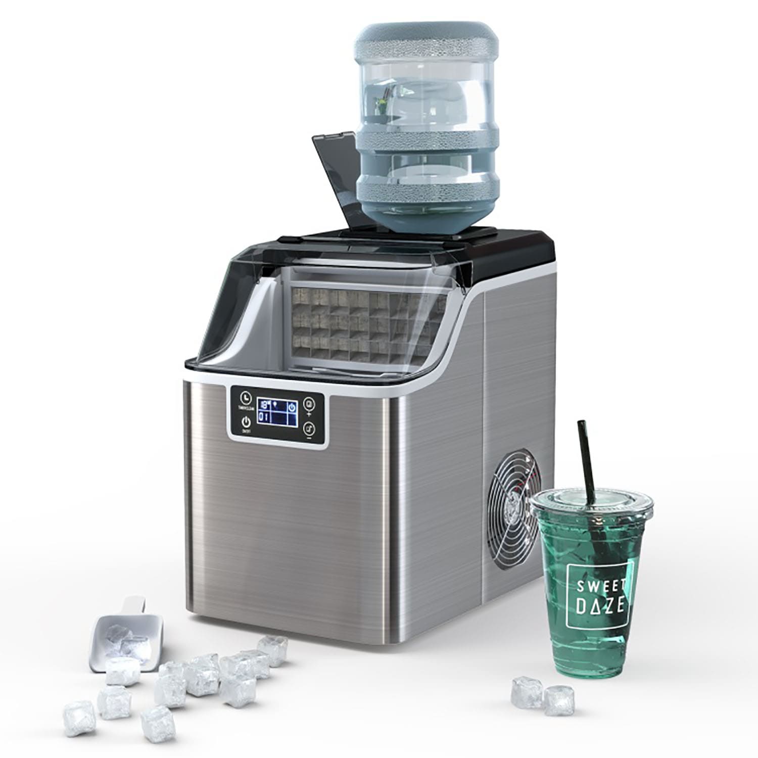 GZMR GM-EP25064US-SL Electric Countertop Ice Maker 40-lb Ice Per day Countertop or portable Cubed Ice Maker ( Silver )