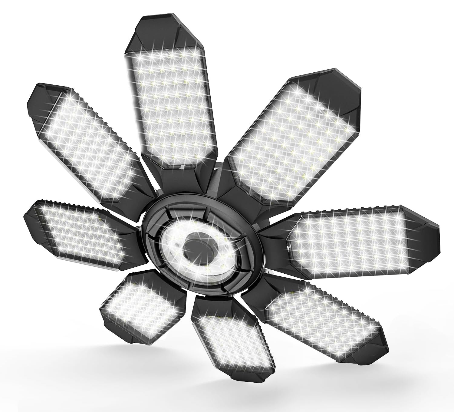 Etokfoks  200 Watt 20000 Lumens LED Garage Ceiling Light 8 Plus 1 Adjustable Deformable Panels 6500K E26 E27 Socket 408 LED Diodes Indoor
