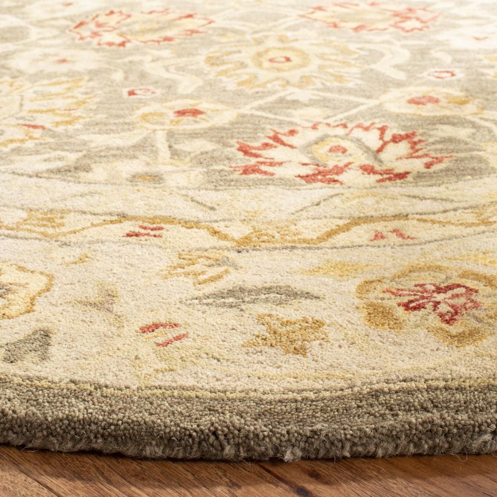 Olive Grey and Beige Handmade Wool Round Area Rug