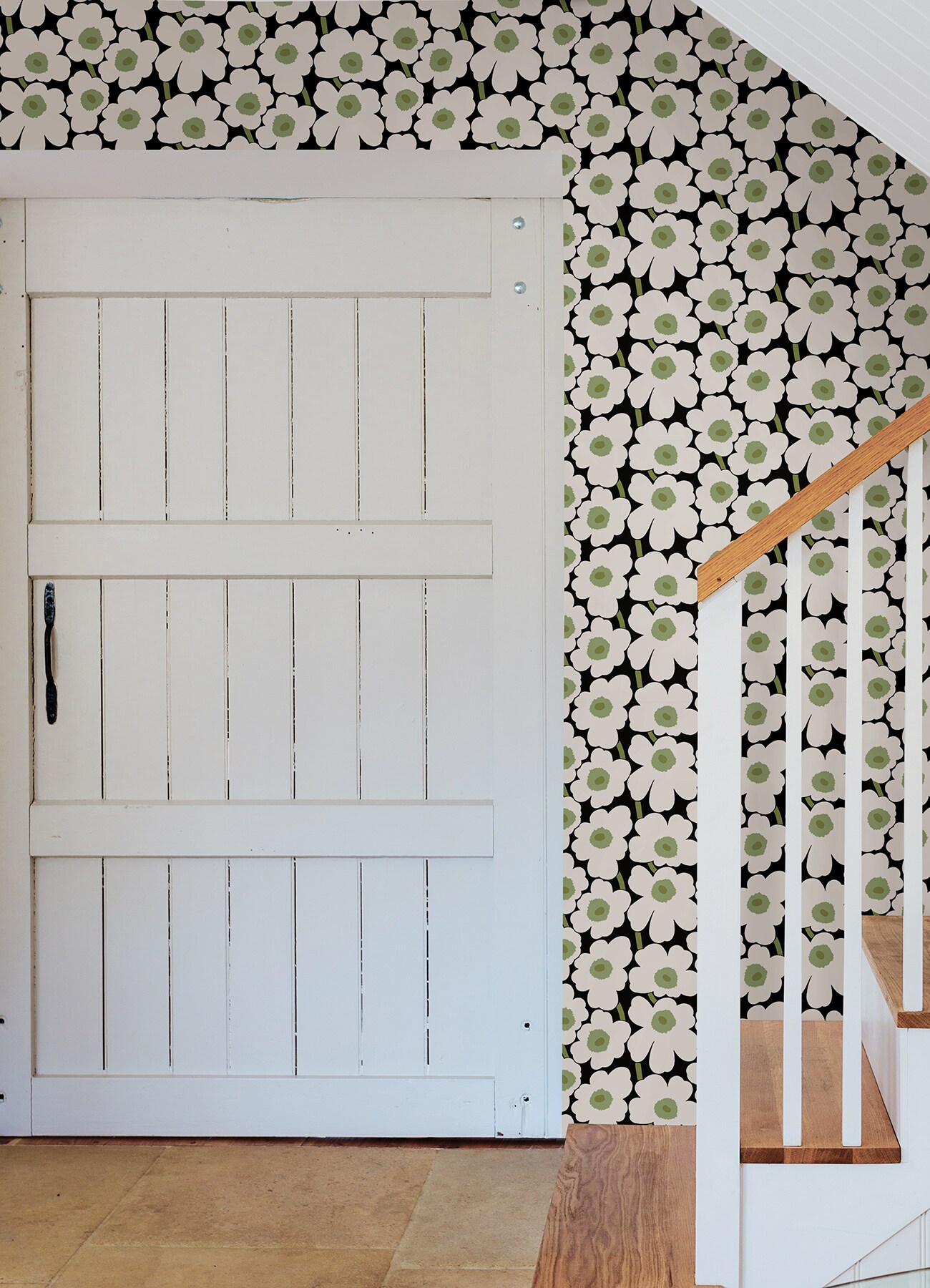 Black and White Vinyl Floral Peel and Stick Wallpaper Roll