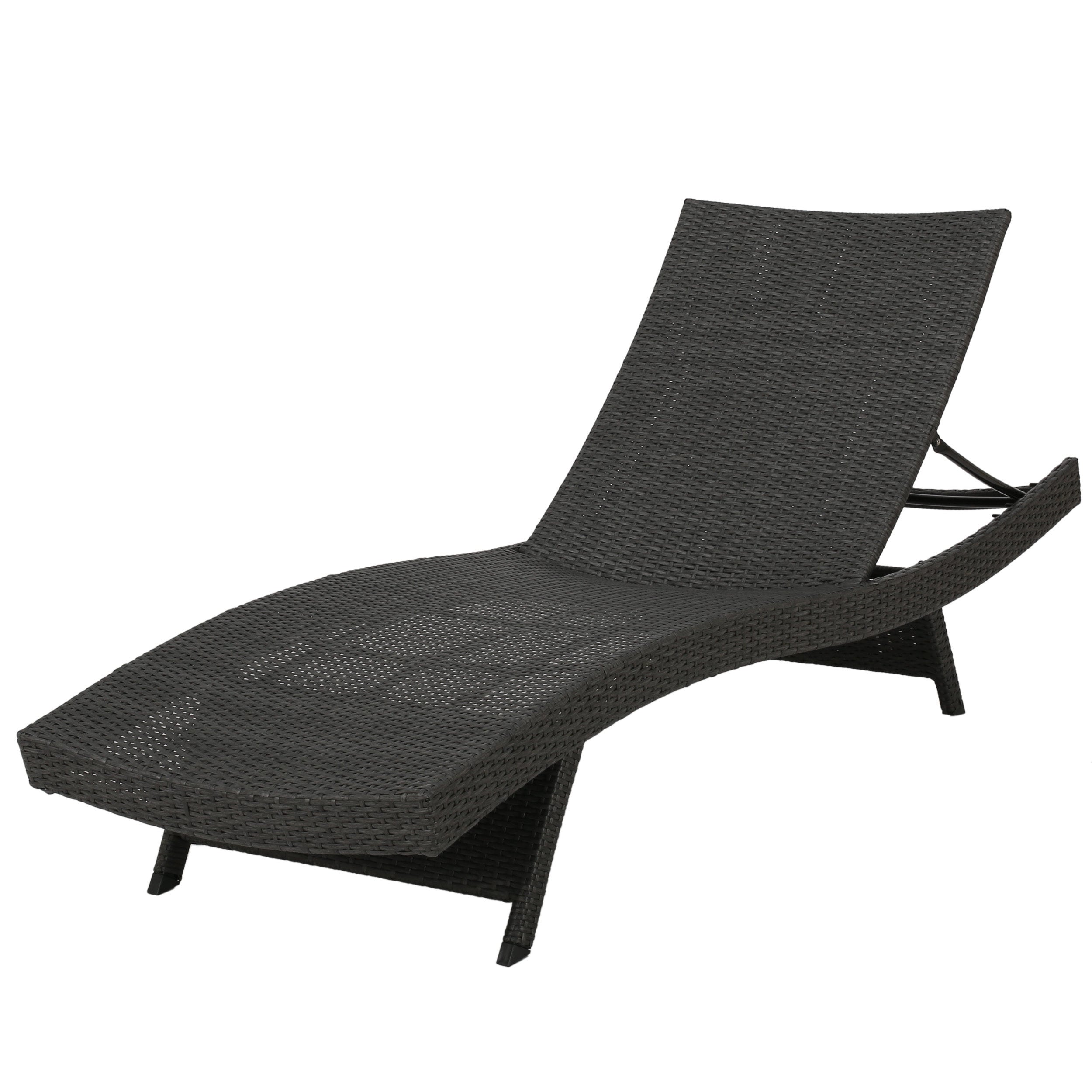 Gray Wicker Adjustable Outdoor Chaise Lounge with Iron Frame