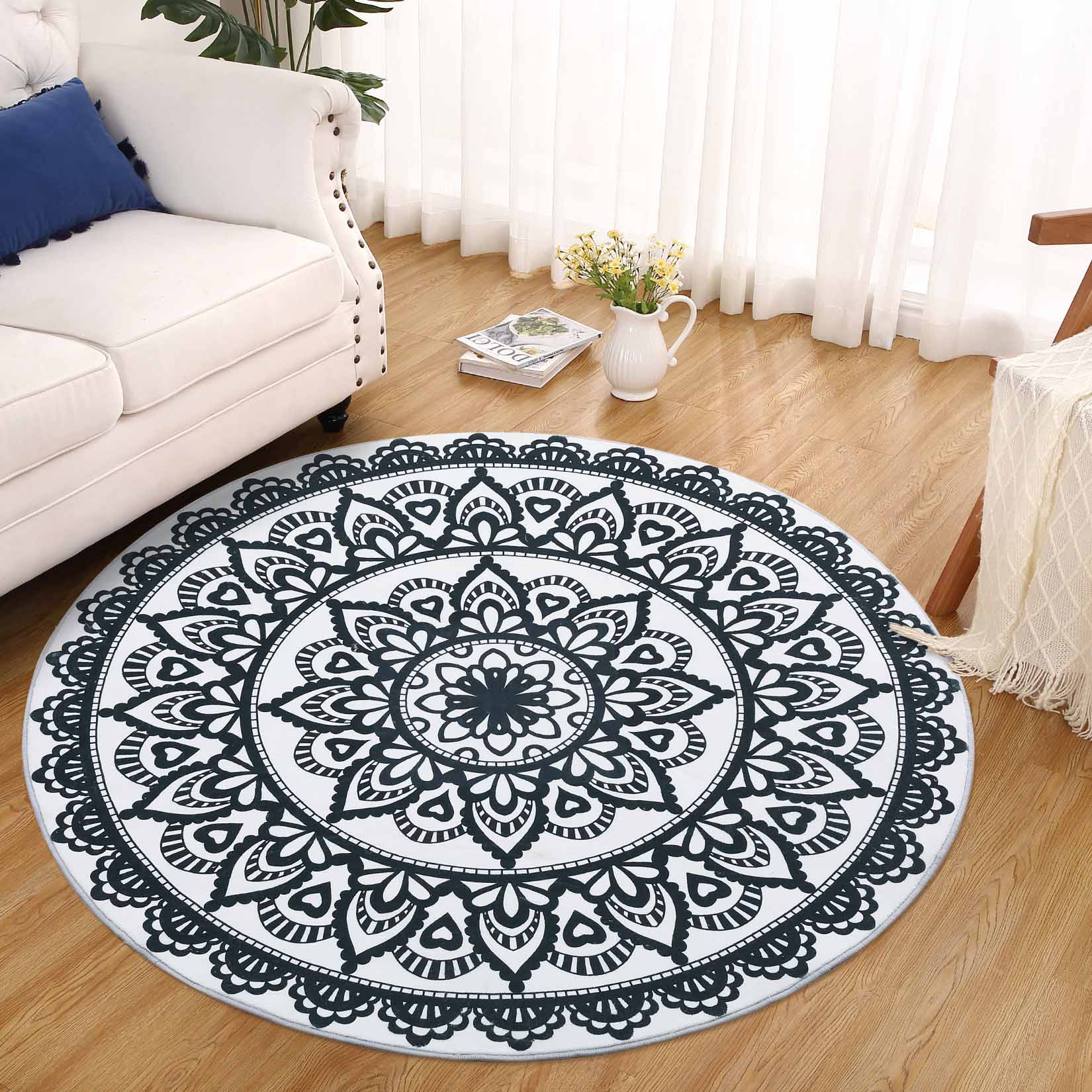 Garvee YXY-LO-PHO-125EQ6YN 5 x 5 (ft) Loomed Black Round Indoor Floral/Botanical Vintage Machine washable Area rug