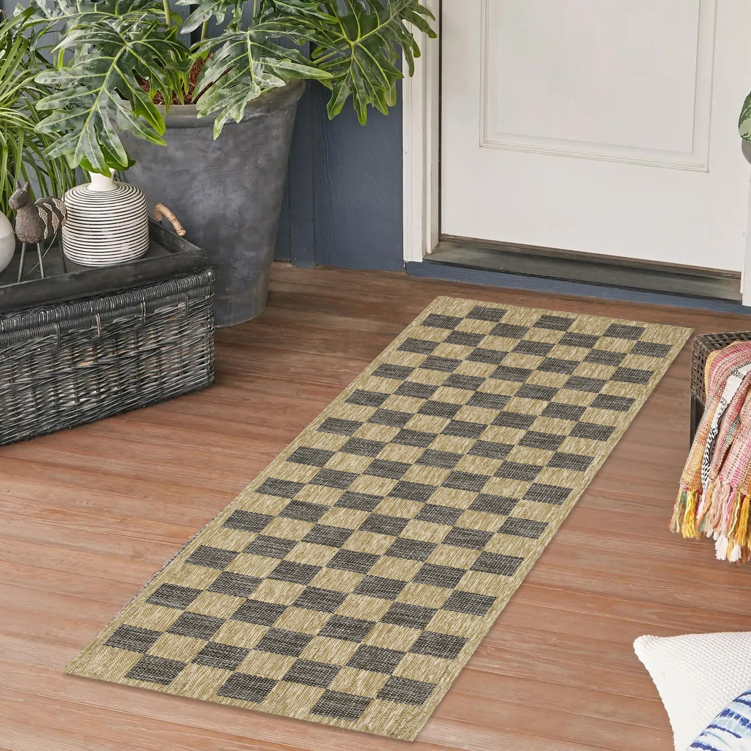 Playa Rug PLY-DAY-BLK-JUT-2X8 2 x 8 (ft) Sisal Daisy-Natural Black Rectangular Indoor/Outdoor Geometric Area rug