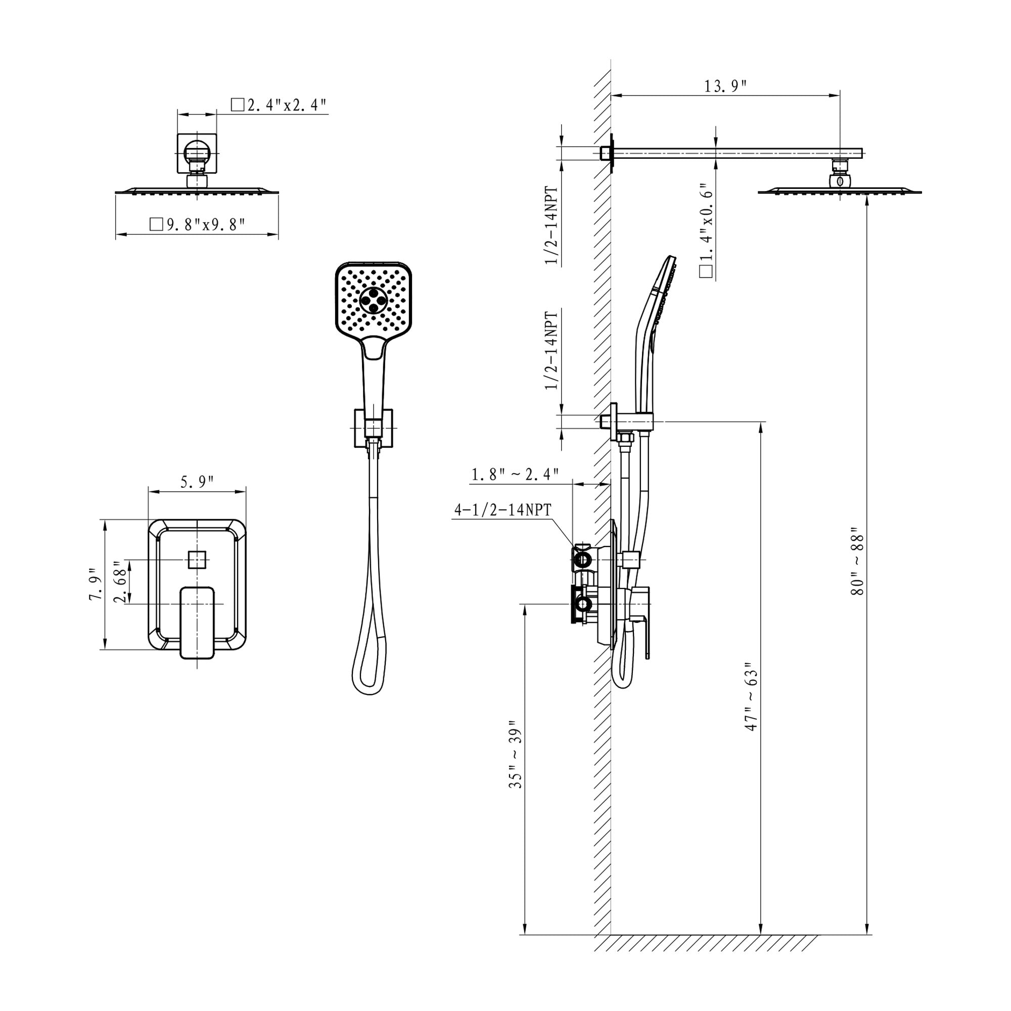 Mondawe WF6066-10ORB Showerhead-Bar-Panels - View #10