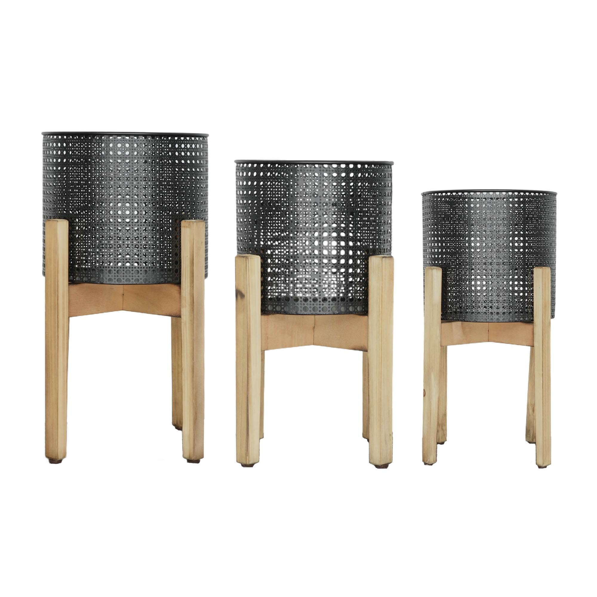 Miki Shinly JJ-6830-50SH Round 11.0-in W Medium Black Metal Indoor/Outdoor Planter with Drainage Holes