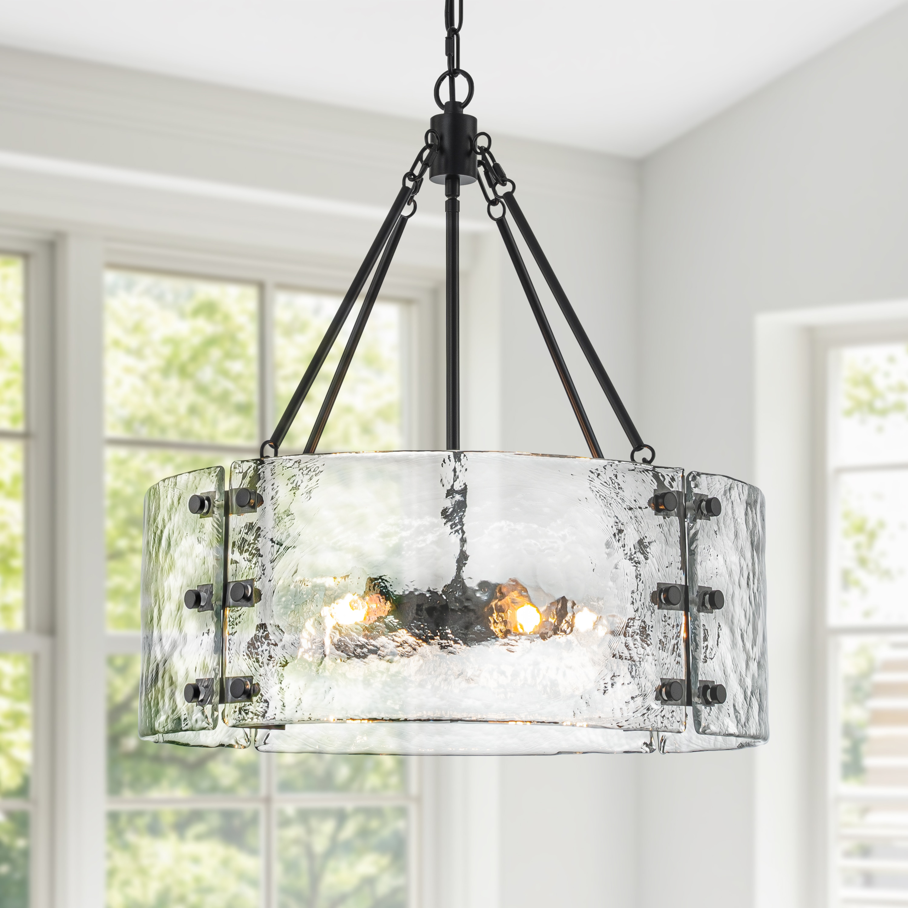 GoYeel 5 -Light Black Modern/contemporary Textured glass Drum Hanging Pendant Light