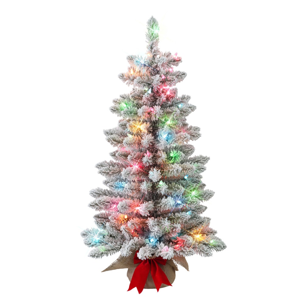 Puleo International FFSLFA-ST30M07 3-ft Fir Pre-lit Flocked Artificial Christmas Tree with Multicolor Incandescent Lights