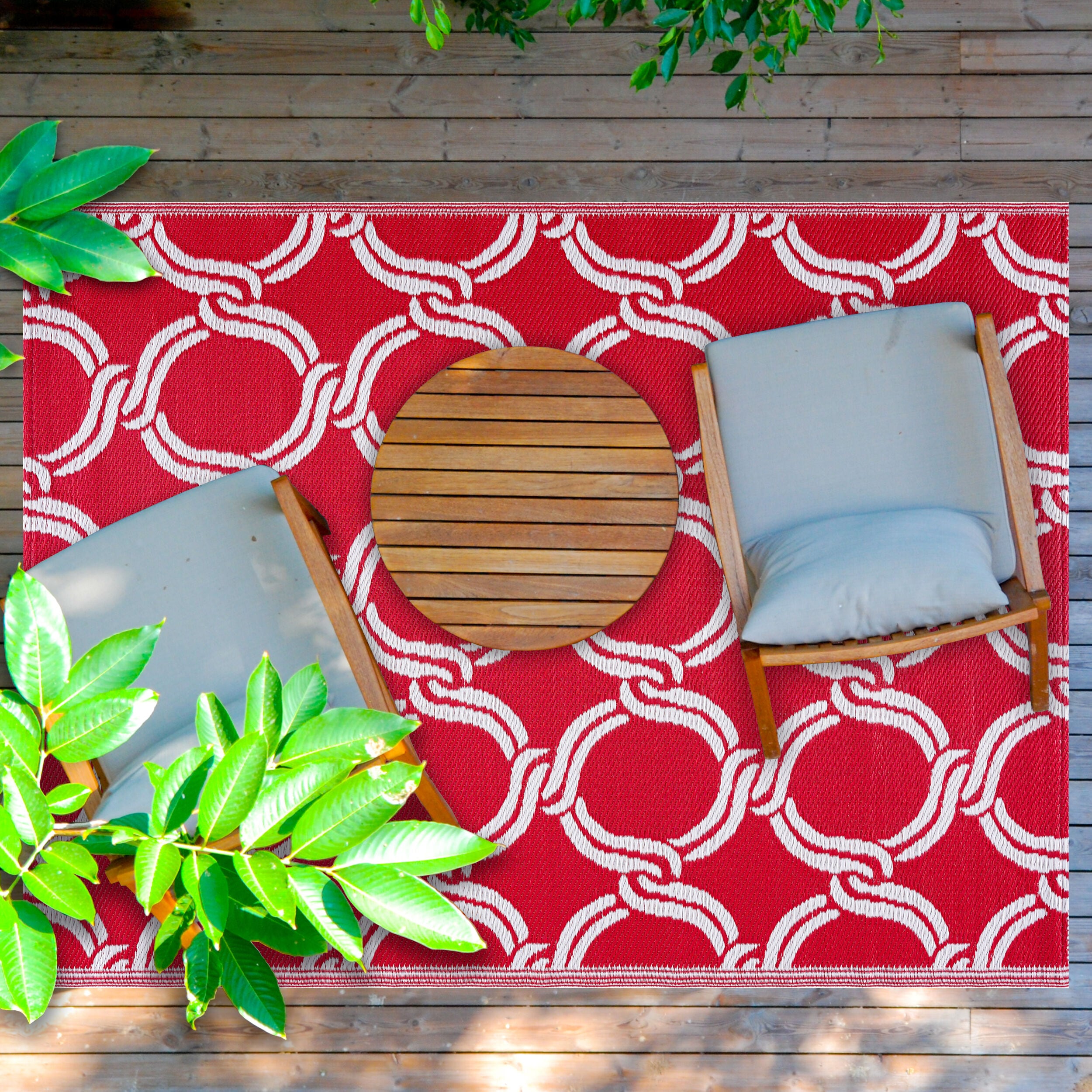 Playa Rug PLY-R-MYK-RW-5X7 5 x 7 (ft) Knotted Polypropylene Mykonos-RedWhite Rectangular Indoor/Outdoor Geometric Area rug