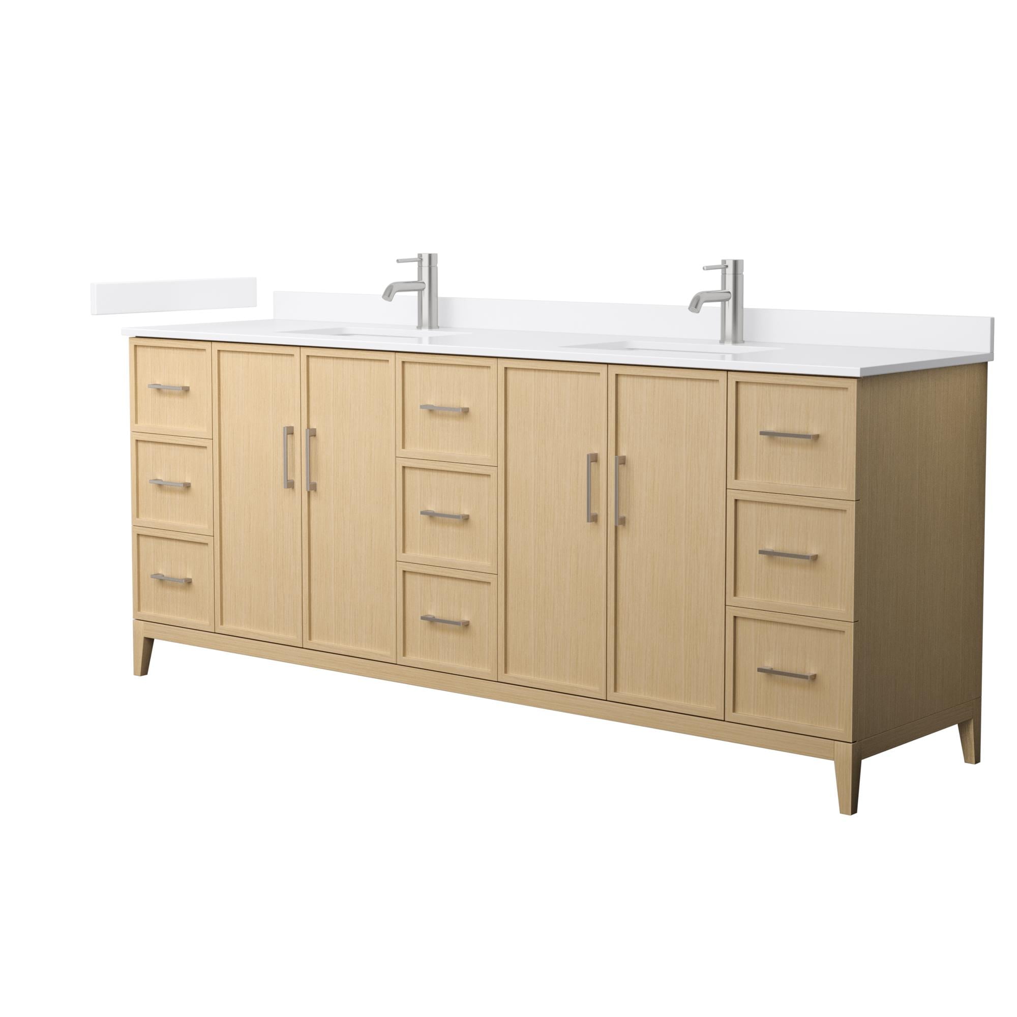 Wyndham Collection WCH717184DHOWCUNSMXX Elan 84-in White Oak with Brushed Nickel Trim Undermount Double Sink Bathroom Vanity with White Cultured Marble Cultured Marble Top