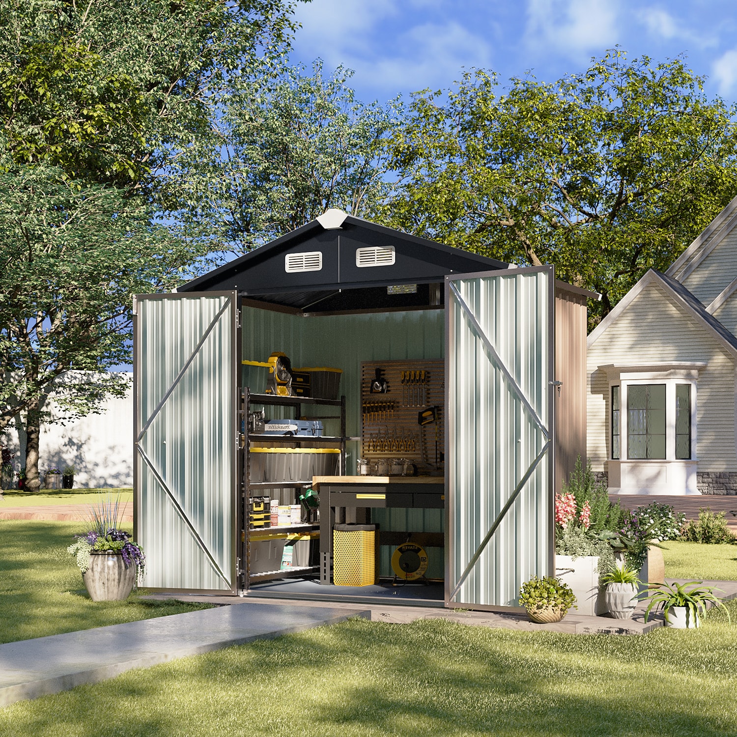 AOXUN AX-40716R Metal-Storage-Buildings-Sheds - View #2