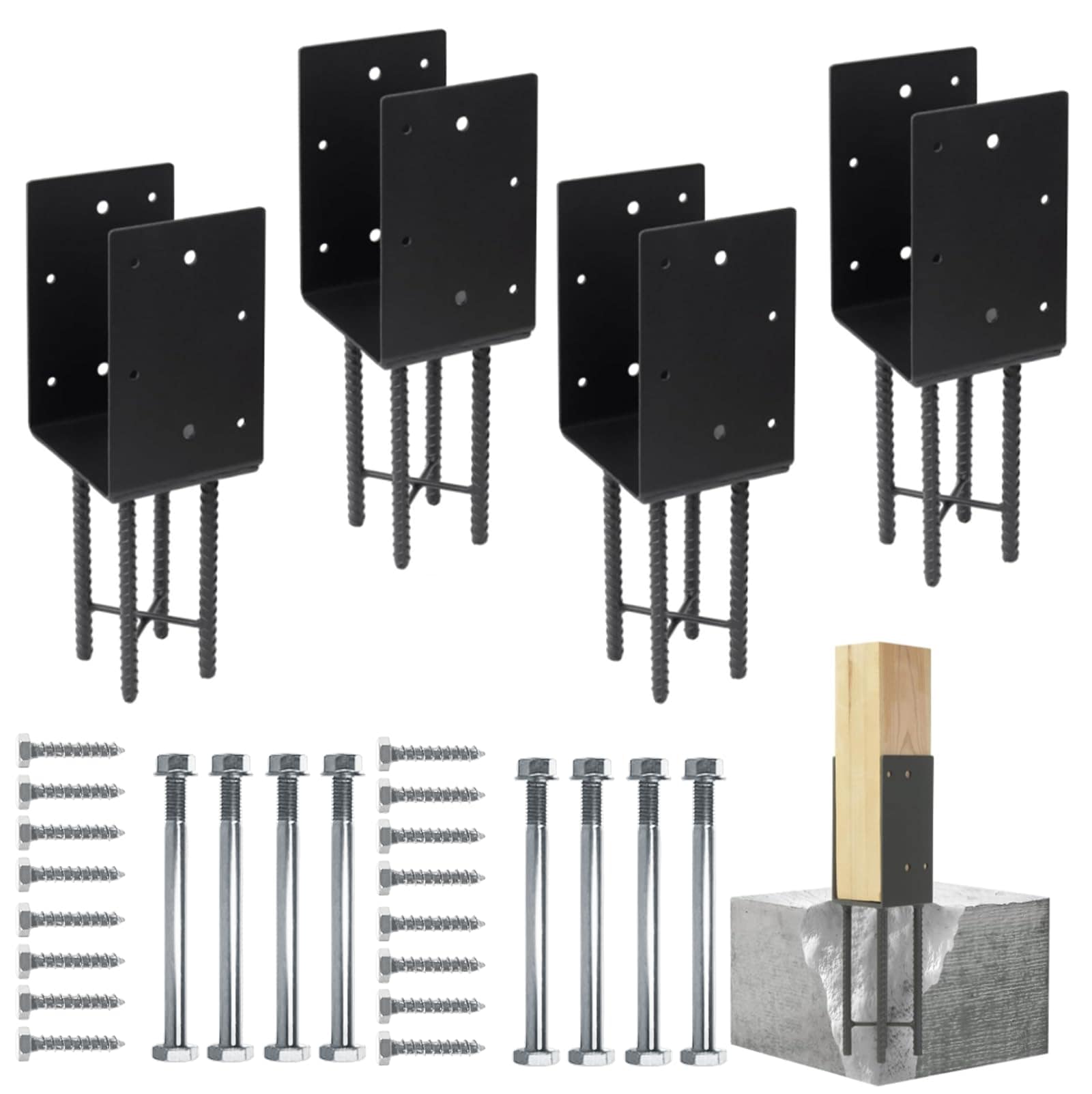 Afoxsos 2 pack 6 x 6 inch Heavy Duty Stainless Steel U Shape Post Base for Concrete Actual 5 point 5 x 5 point 5 inch for Deck Railing Fences #LAF0708F095
