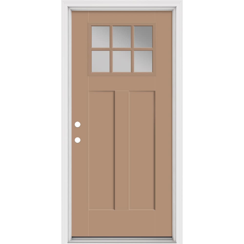 Masonite 897672 36-in x 80-in x 4-9/16-in Fiberglass Craftsman Right-hand inswing Warm Wheat Painted Prehung Front Door with Brickmould Insulating core with Grilles