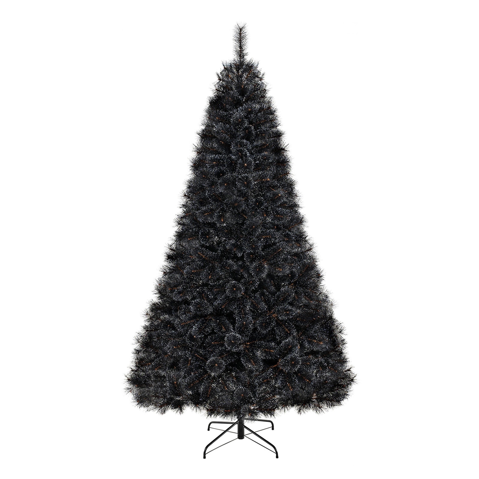 Slickblue 8 ft Pine Pre-lit Full Hinged Black Artificial Christmas Tree with Cool White LED Lights for Holiday Decor Lights
