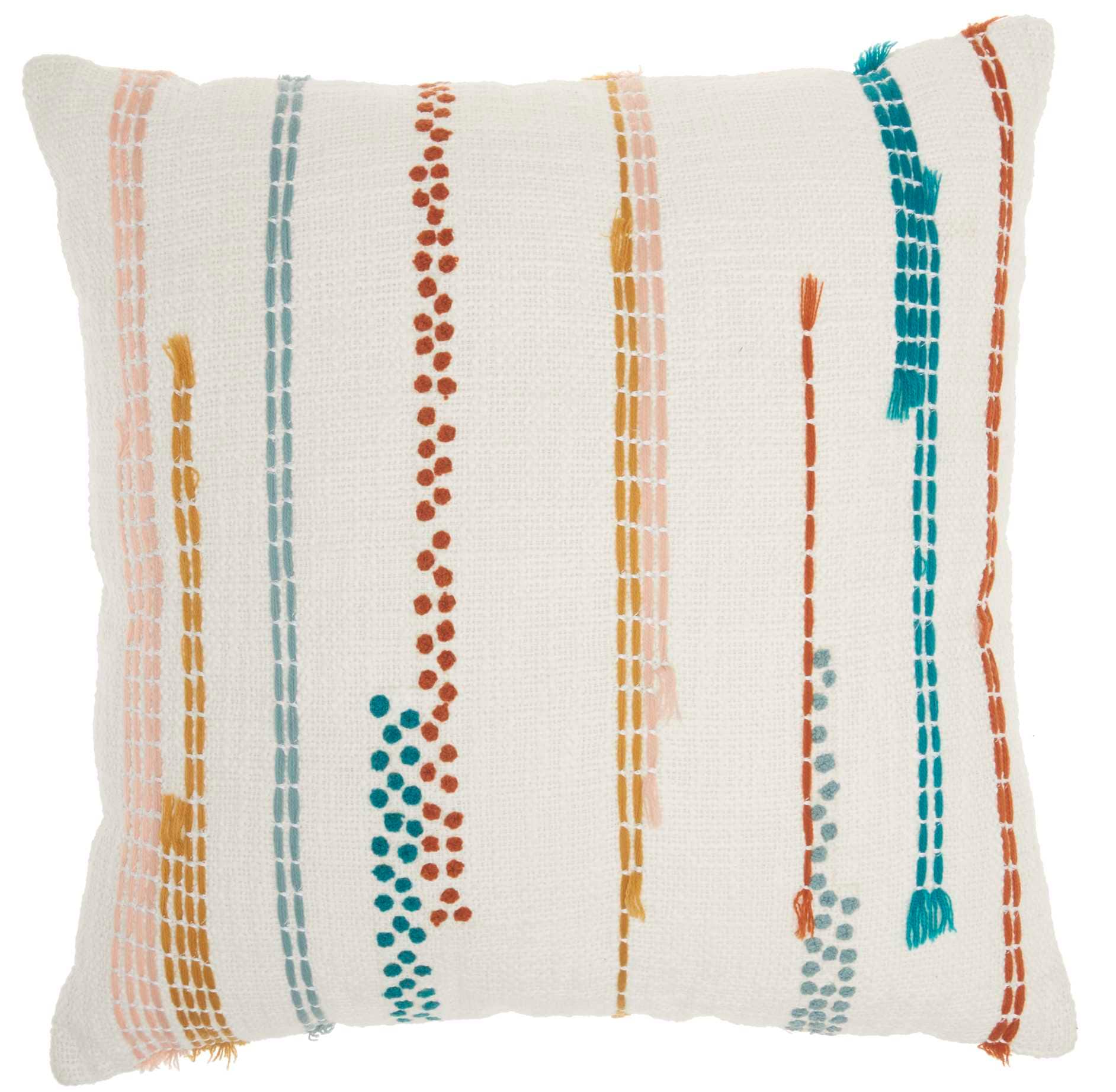 Multicolor Embroidered Cotton Square Throw Pillow 18" x 18"