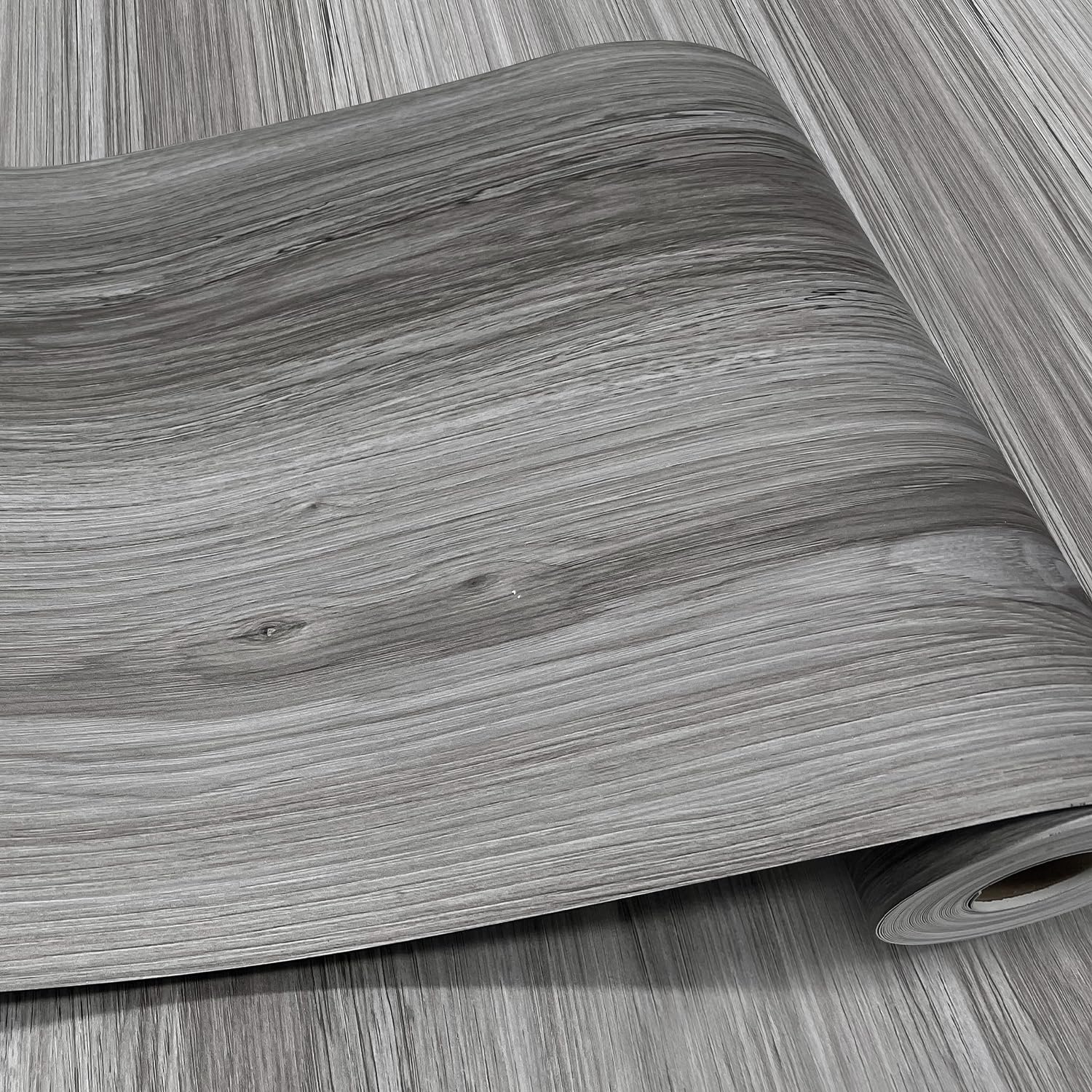 Luupatchy Wood Grain Peel and Stick Vinyl Floor Tiles 11.8 In Wide x 118 In Roll Self Adhesive Waterproof Non-Slip Grey Flooring