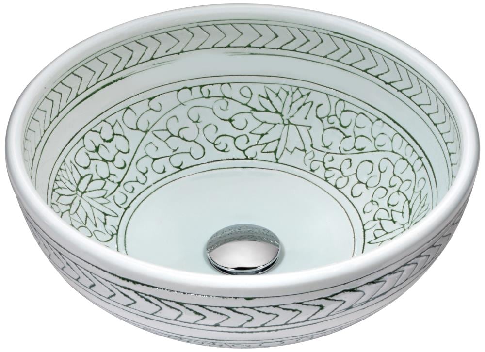 ANZZI LS-AZ8204 Satui Tempered glass Vessel Round Modern White Bathroom Sink with Drain Included ( 16.1-in x 16.1-in )