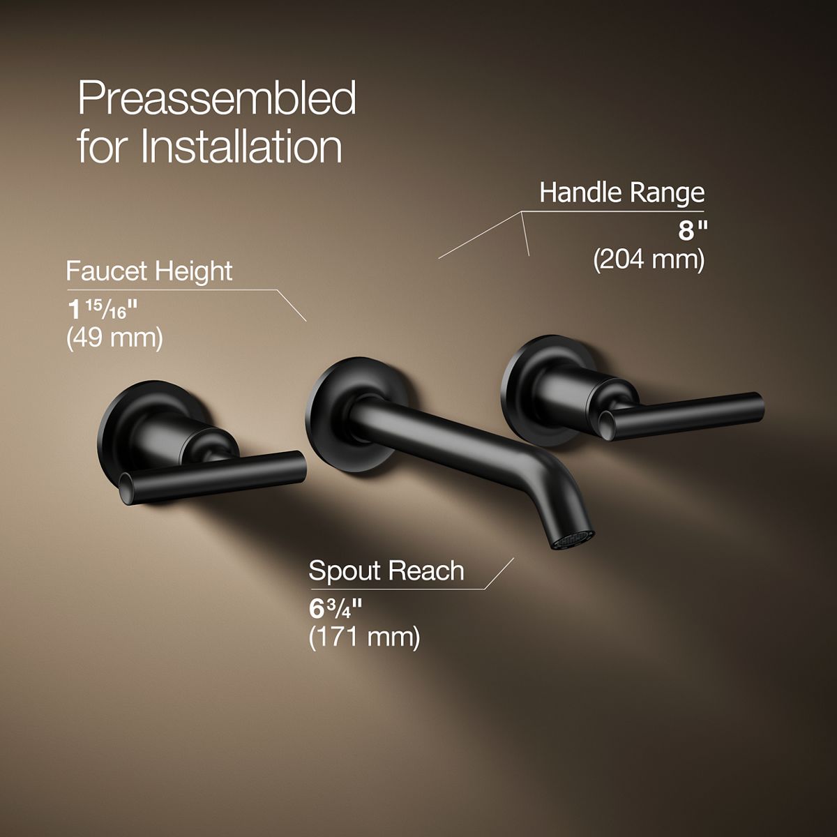 Matte Black Wall-Mounted Bathroom Faucet with Lever Handles