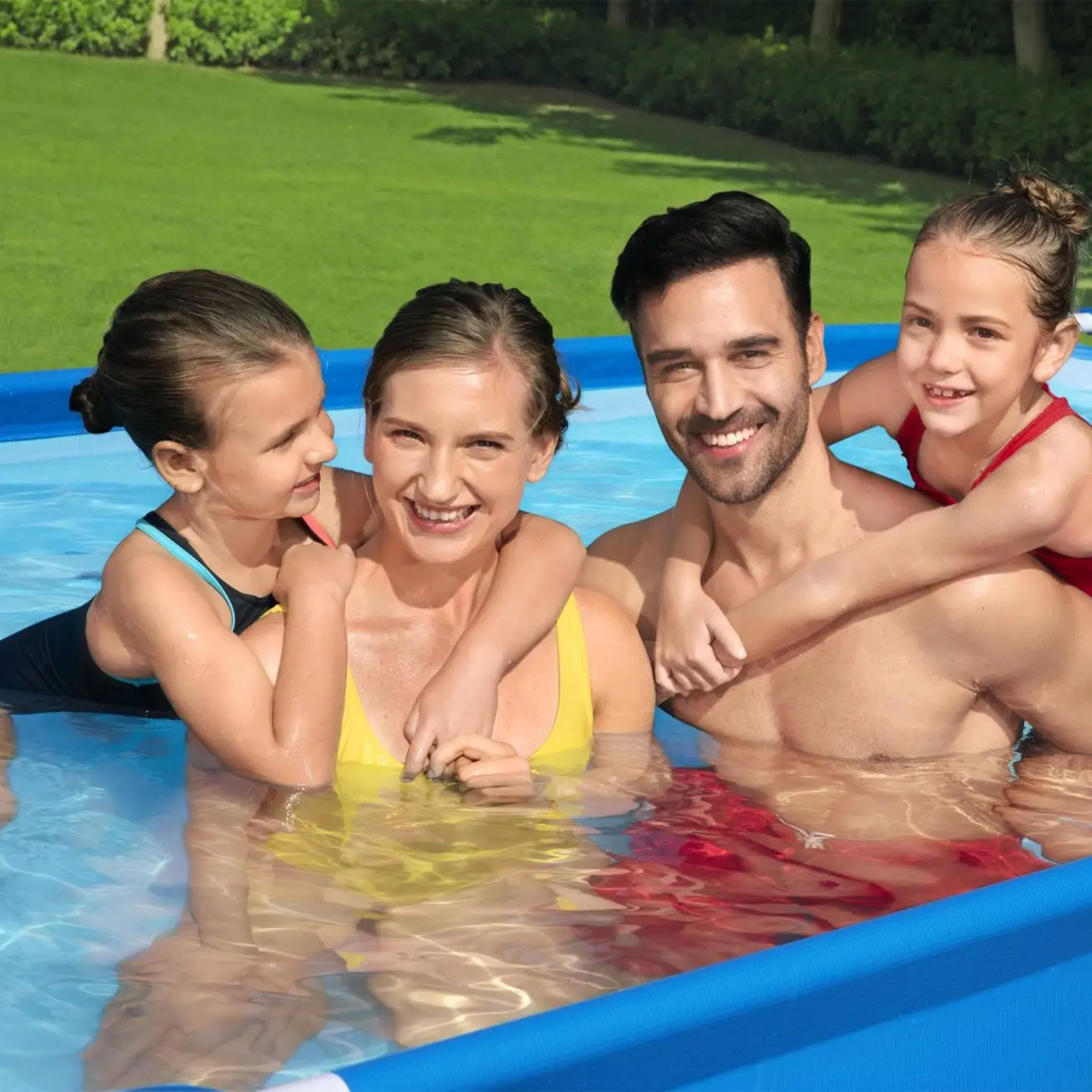Bestway Steel Pro 13 Foot x 32 Inch Rectangular Above Ground Outdoor Pool Steel Framed Vinyl Swimming Pool with 1 506 Gallon Water Capacity Blue