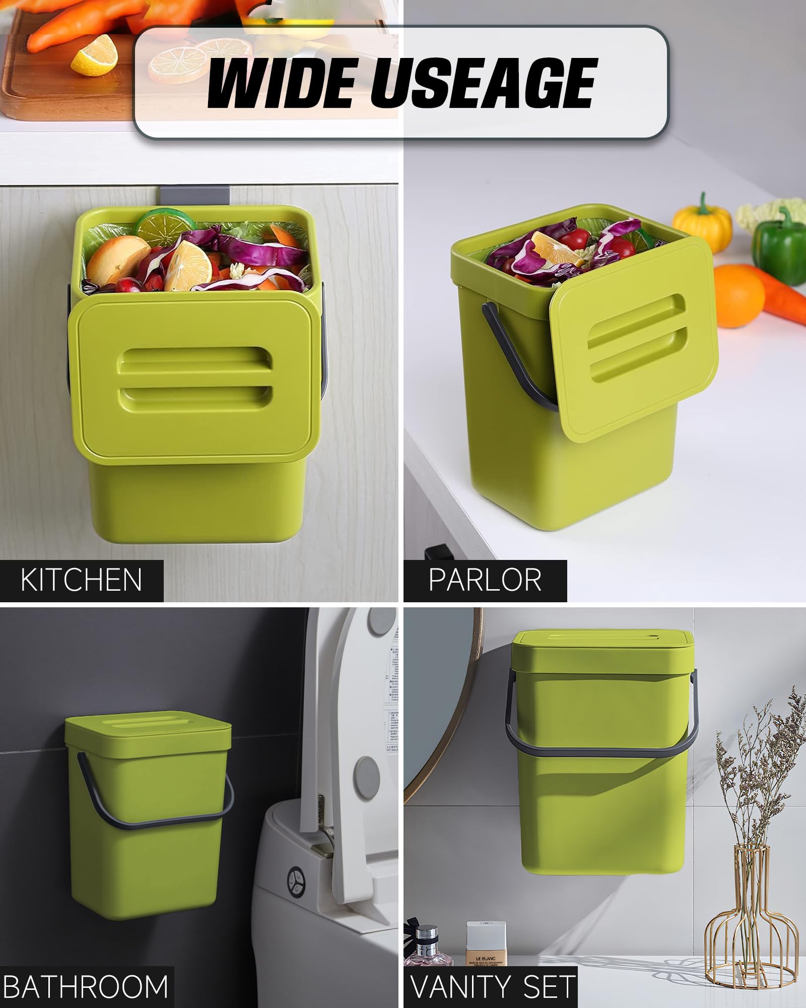 Ahfiwaso Compost Bin for Kitchen Countertop 5L 1.3 Gal Hanging Small ...