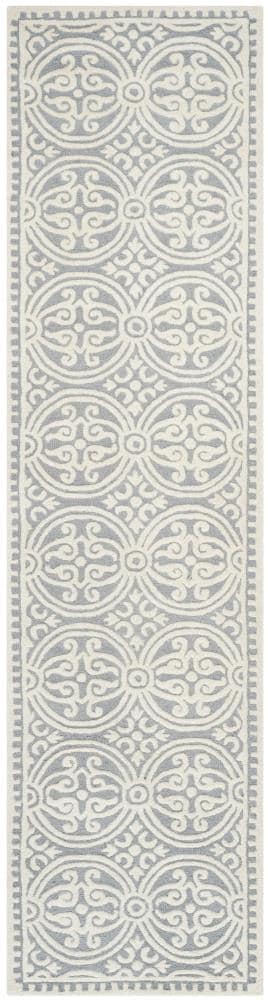Safavieh CAM123D-210 Cambridge Damask 2 x 10 (ft) Tufted Wool Silver/Ivory Rectangular Indoor Abstract Runner rug