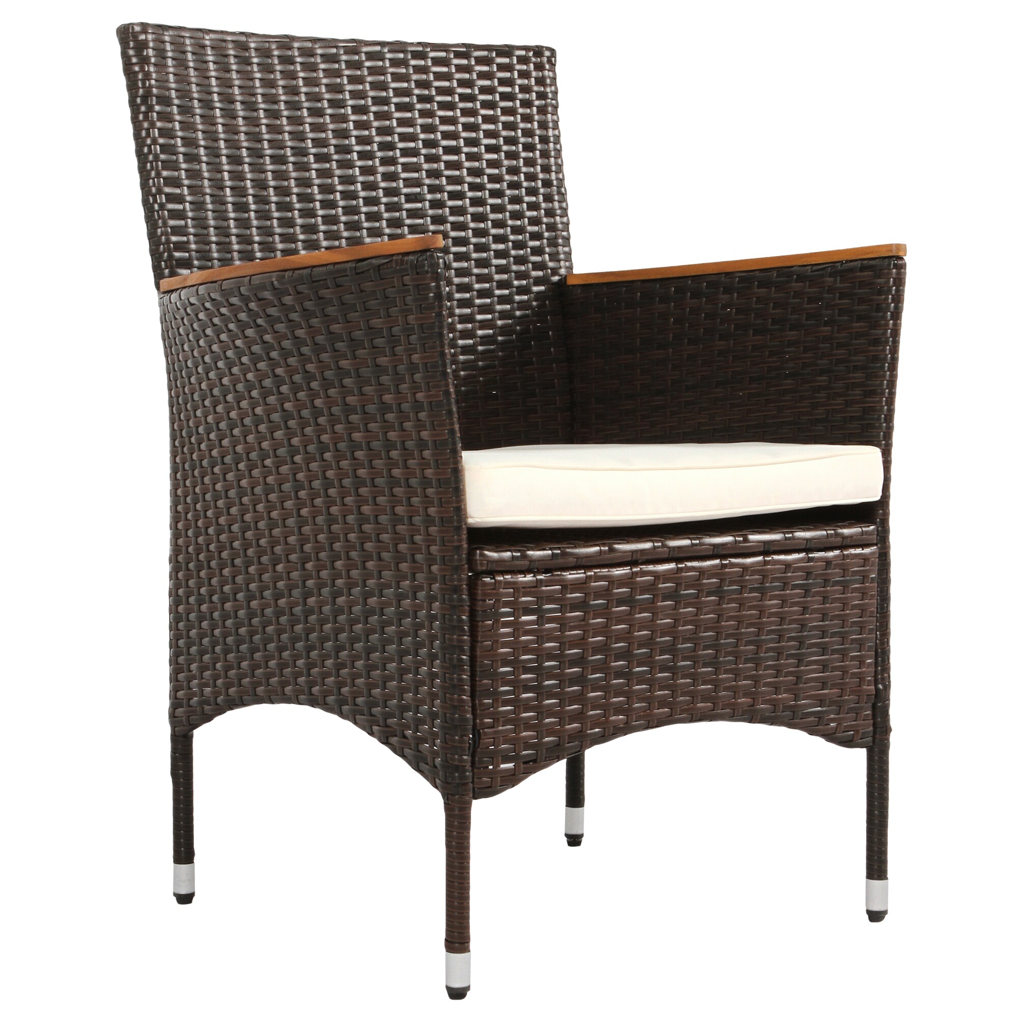 Brown Acacia Wood and Wicker Patio Dining Set with Cushions