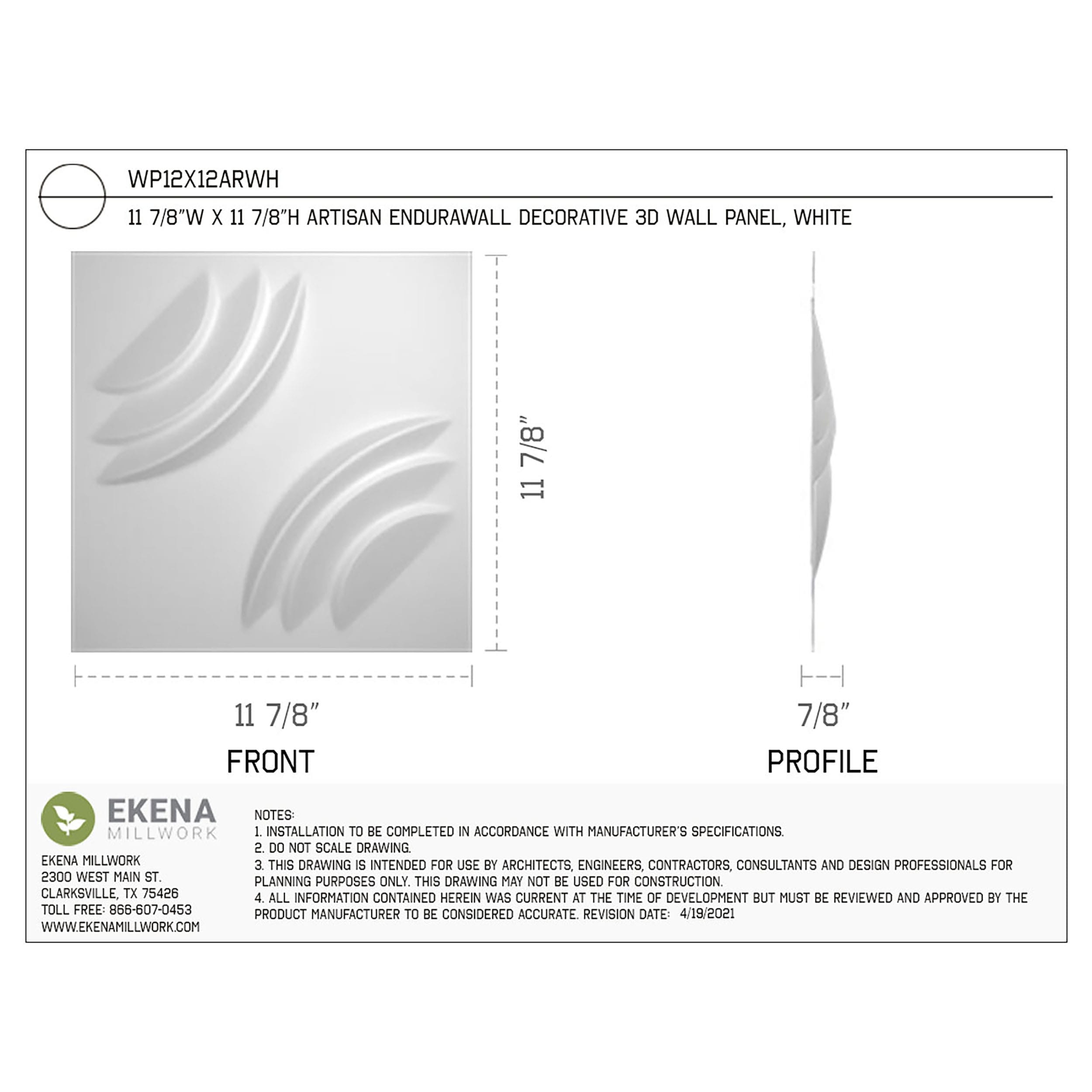 Ekena Millwork WP12X12ARWH-CASE-12 Wall-Panels - View #2