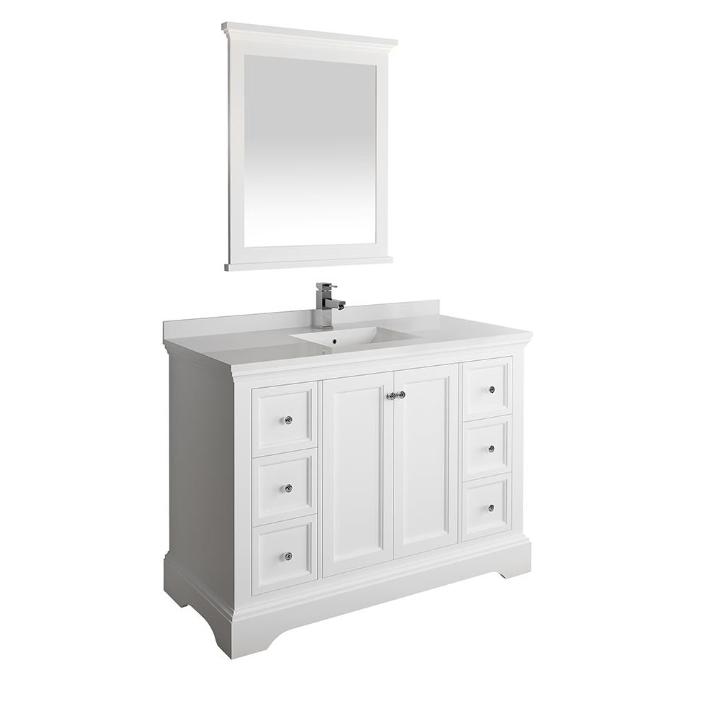 Fresca FVN2448WHM Cambria 48-in Matte White Undermount Single sink Bathroom Vanity with White Quartz Top (Mirror Included)