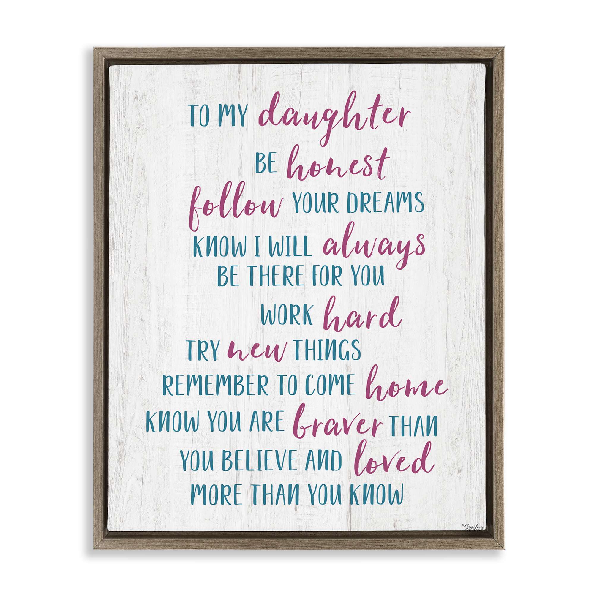 Stupell Industries BS-437-FFE-24X30 To My Daughter Positive Parent Brown Framed Floater Canvas Wall Art By Gigi Louise 25 x 31