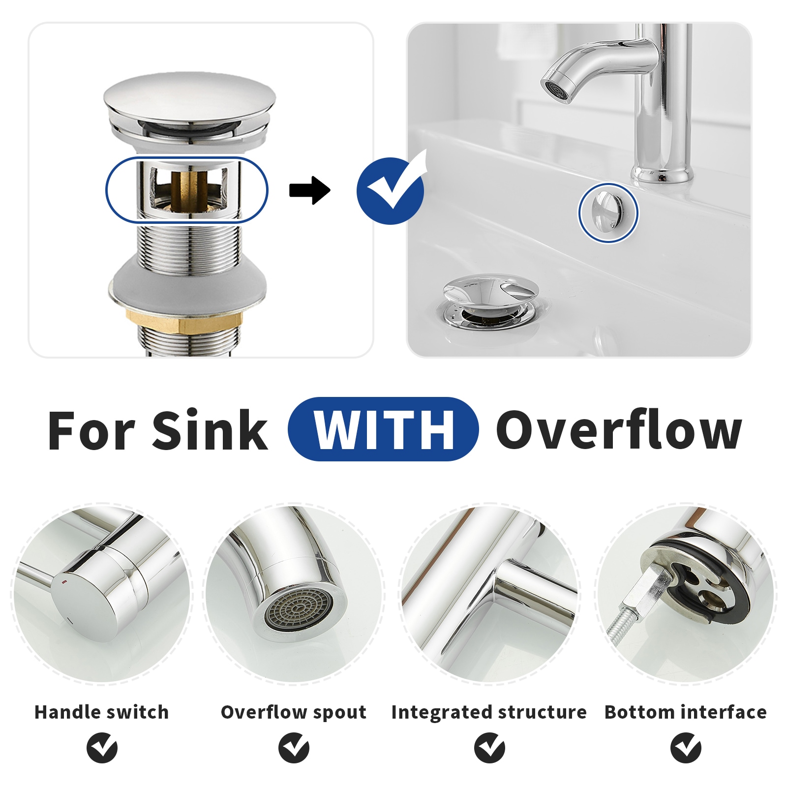 Polished Chrome Single-Handle Bathroom Faucet with Drain Assembly